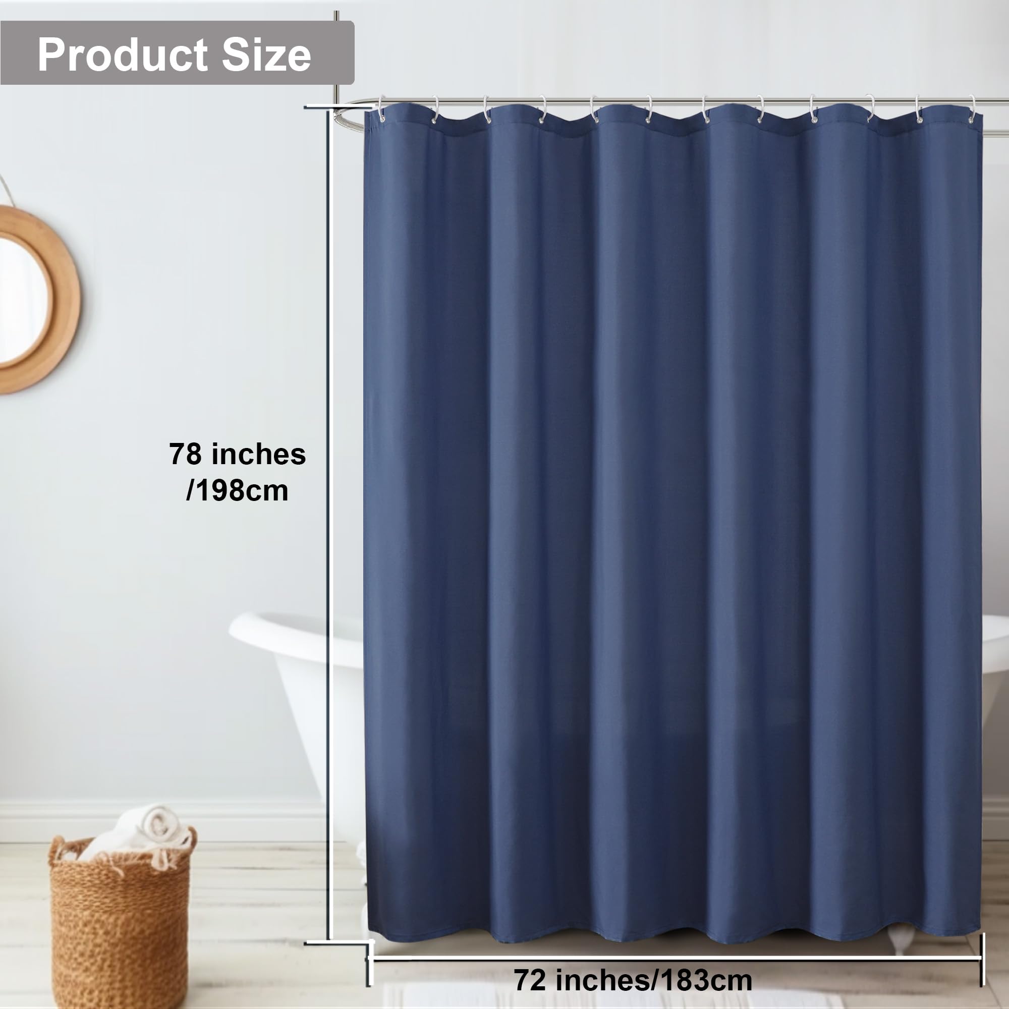 Ovzme Zora 78 Inch Shower Curtain Set With 12 Plastic Hooks, Plain Fabric Dusty Blue Shower Curtain For Bathroom - Long Shower C