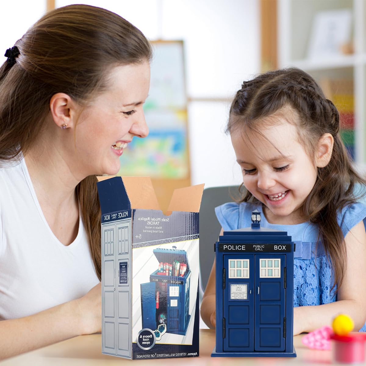CEDAR ALPHA Wooden Tardis Cookie Jar & Desk Shed, Blue Pen Holder Container