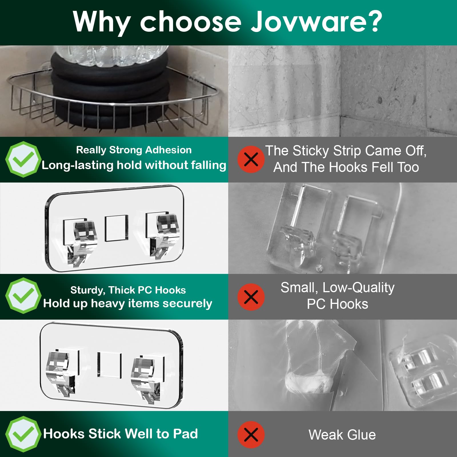 Jovware Shower Caddy Adhesive Strips, Shower Caddy Adhesive Replacement Stickers, Adhesive For Shower Shelves, Shower Shelf Adhe