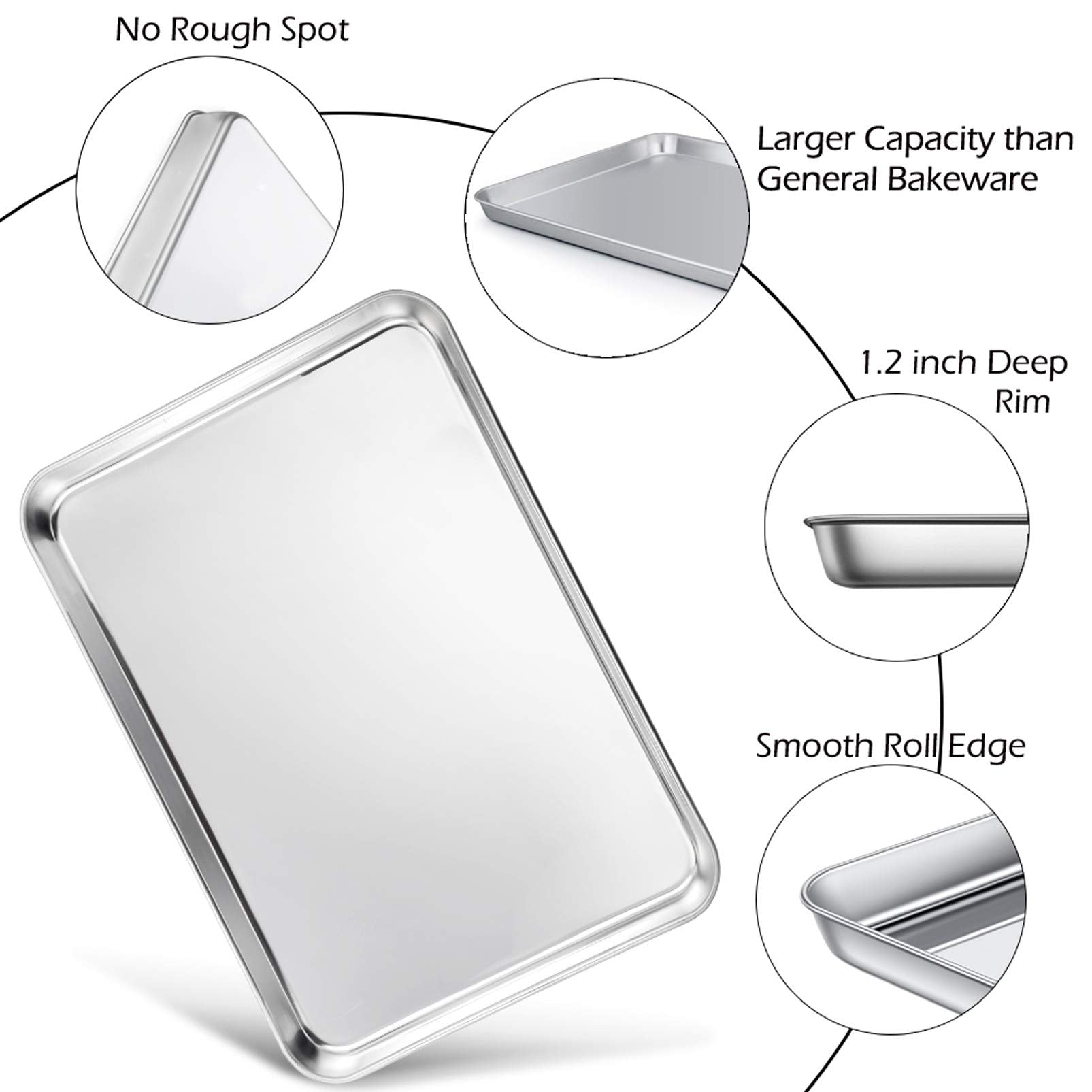 Extra Large Baking Sheet Set Of 2, P&P Chef Stainless Steel Bakeware Cookie Sheet Baking Pan, Rectangle 19.6''X13.5''X1.2'', Hea