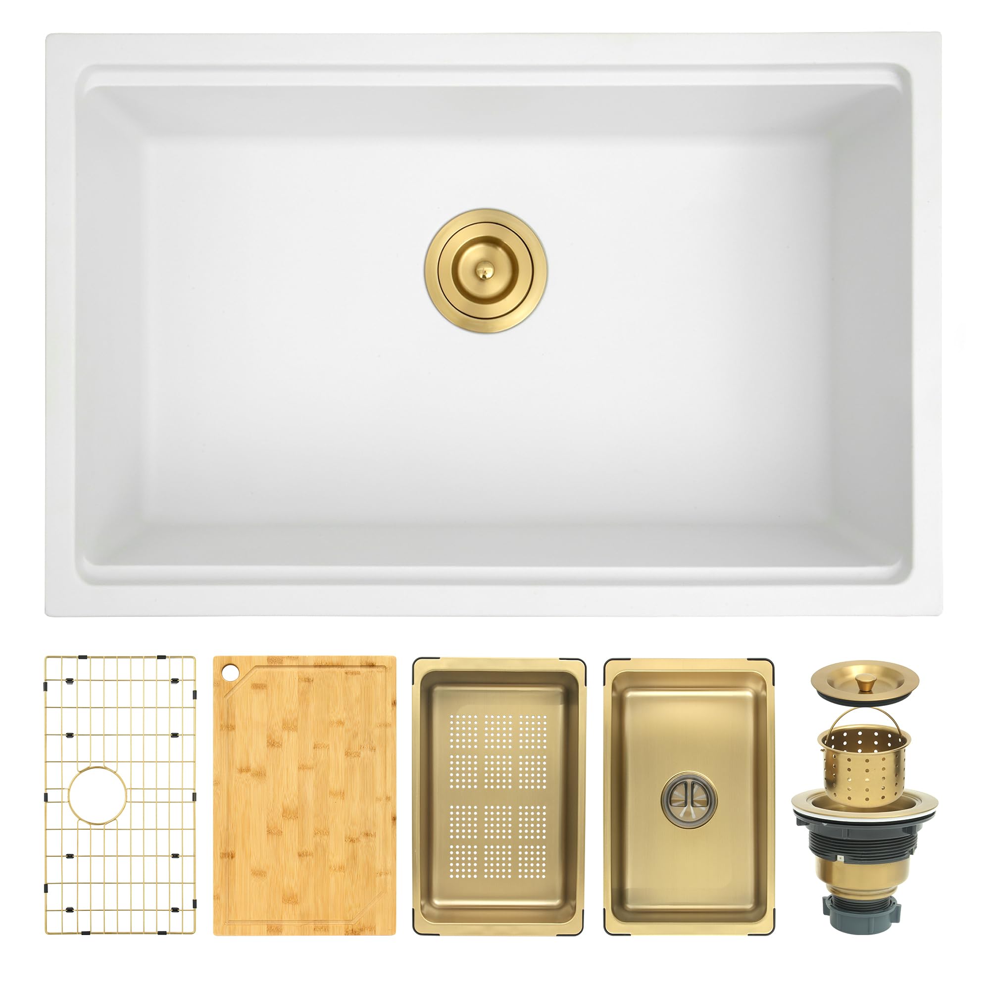 Lonsince White Undermount Kitchen Sink 28X18,Granite Composite Single Bowl Workstation Sink