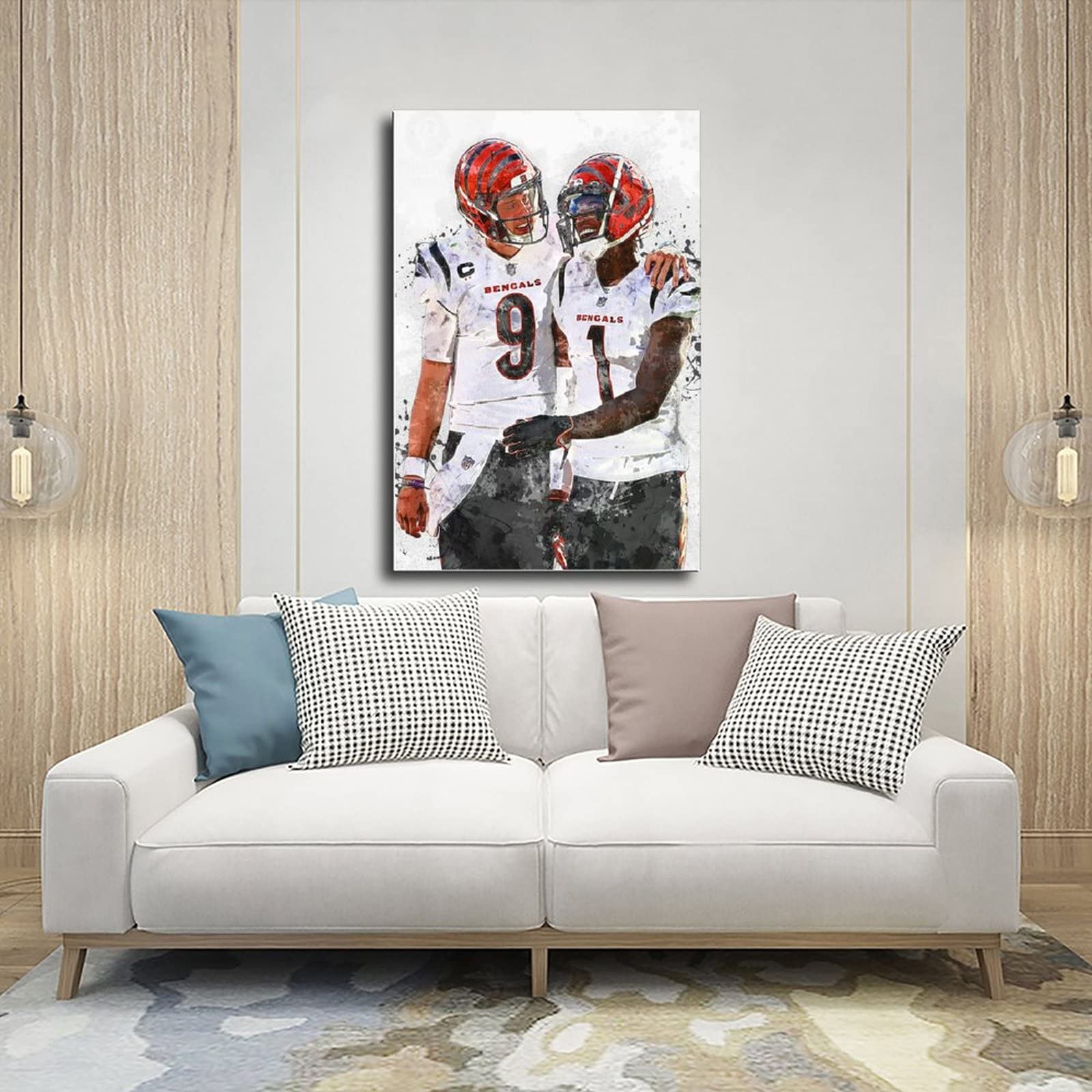 Joe Burrow Ja'Marr Chase Poster Canvas Poster Bedroom Decor Sports Landscape Office Room Decor Gift Unframe: 12X18Inch(30X45Cm)