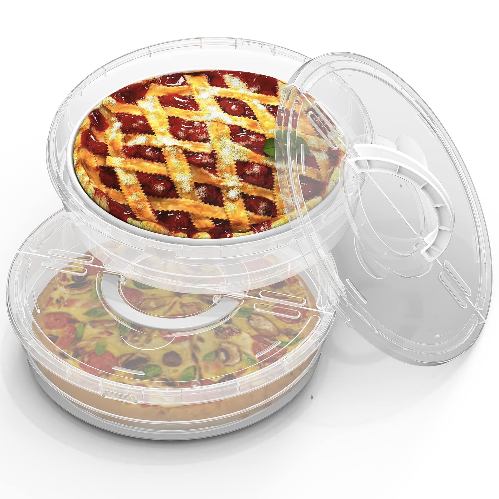 12Inch 2 Pack Food Storage Container With Lid And Handle, Reusable 2 Compartments Pizza Slice Storage Container, Round Pie Carri