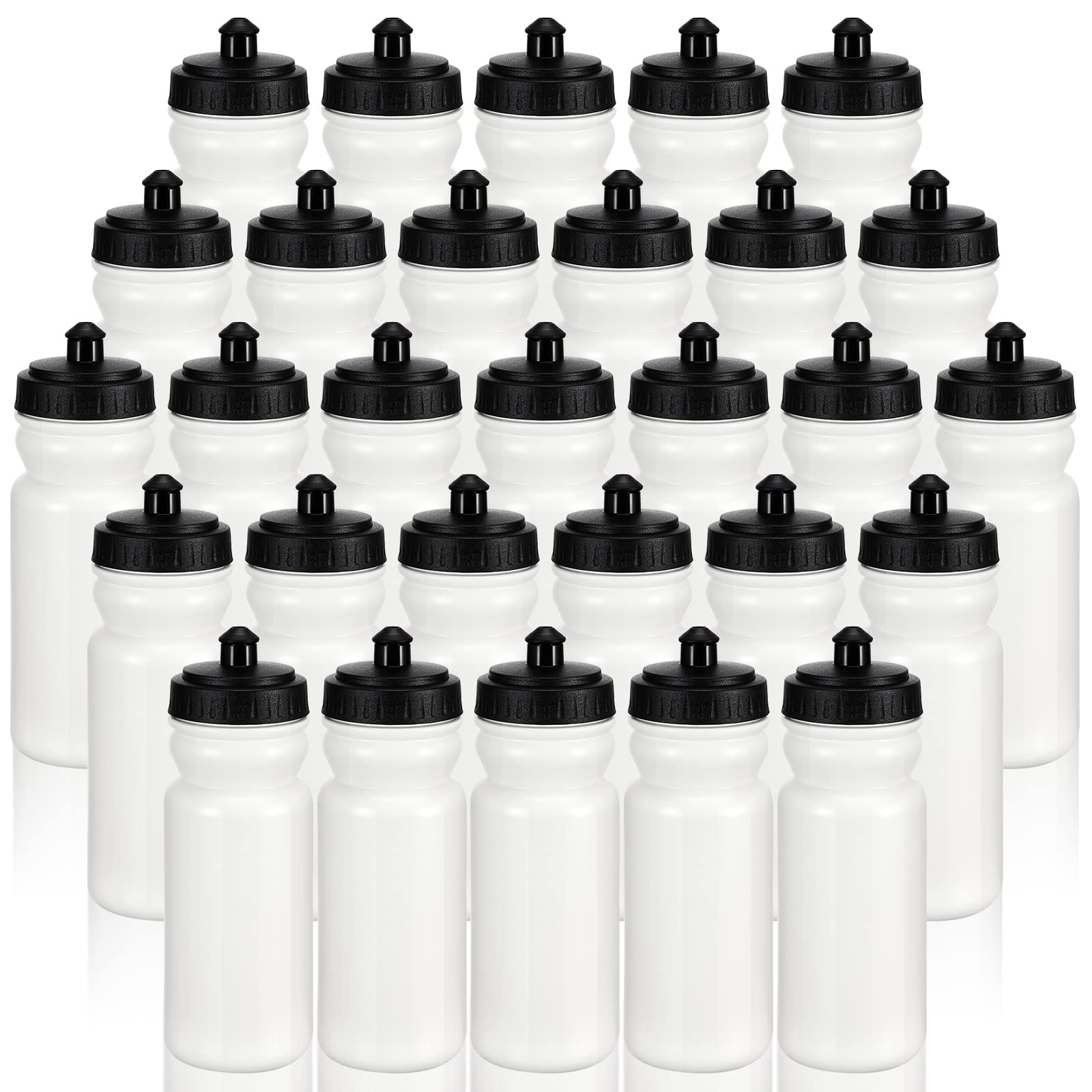 Suclain 50 Pieces Sports Water Bottles 20 oz Water Bottles, Blackwhite
