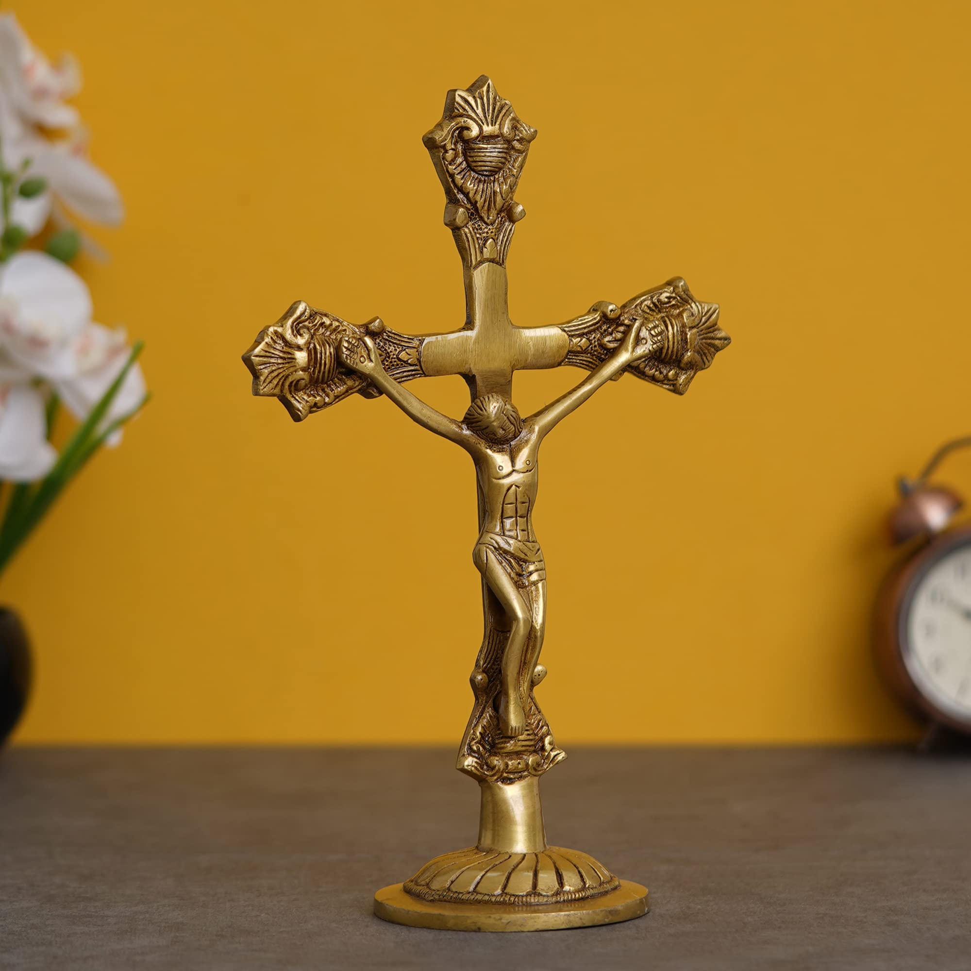Ecraftindia Golden Brass Jesus Christ Statue | Cross Jesus Statue For Home Office | Gift For Christmas