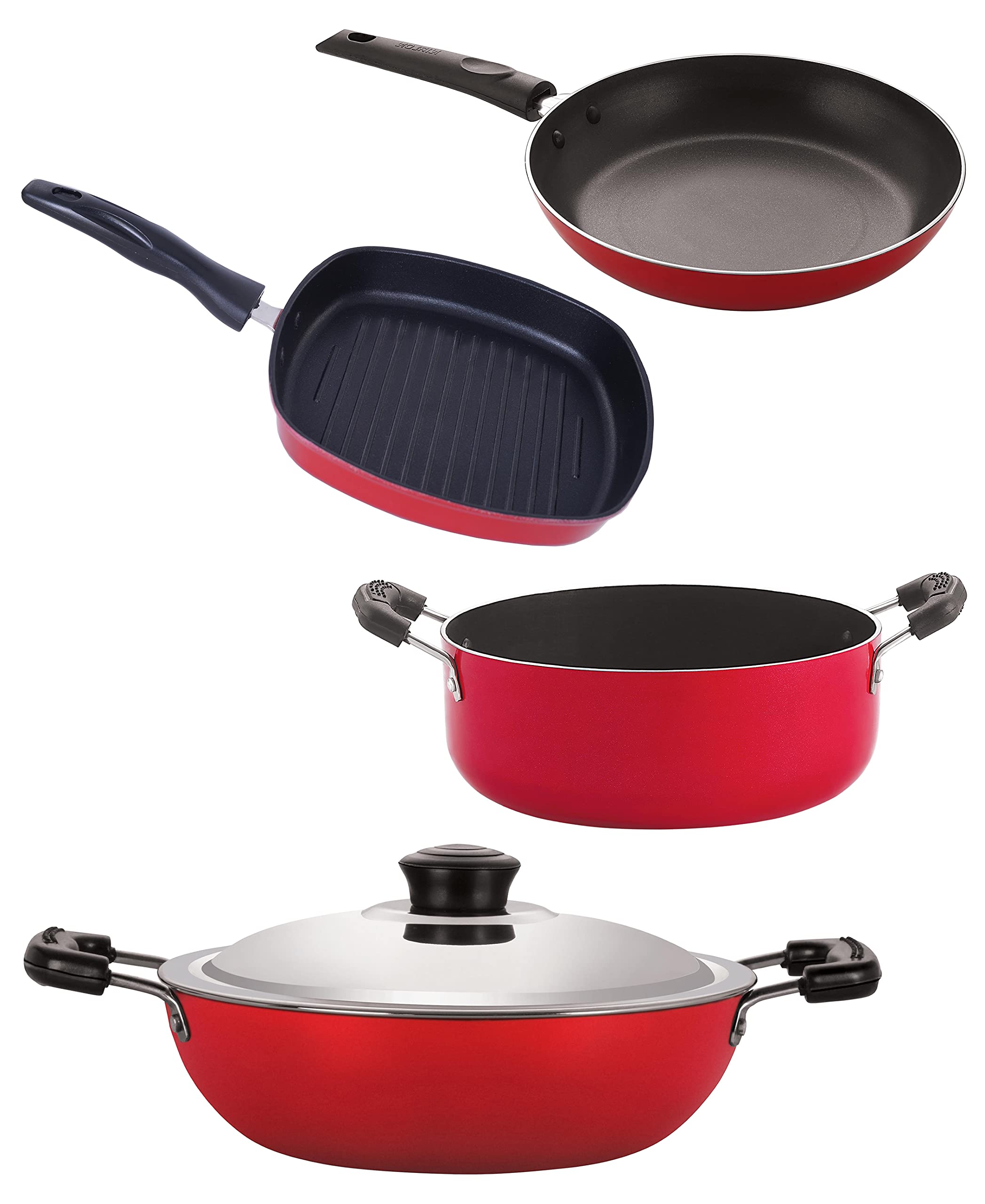 Nirlon Aluminium Non Stick Kitchen Essentials Cookware Set Of 4 Pieces (Dkd(J)_Tp22_Gp22.5_Cs24)