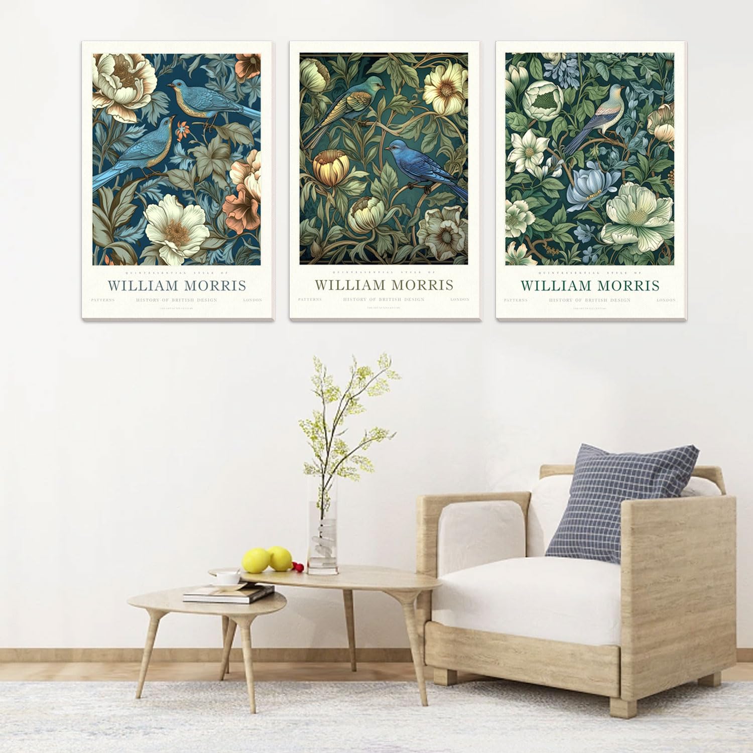 Djmwtb William Morris Canvas Wall Art Vintage Poster Prints Framed Set Of 3 Botanical Bird Aesthetic Pictures Gallery Artwork Pa