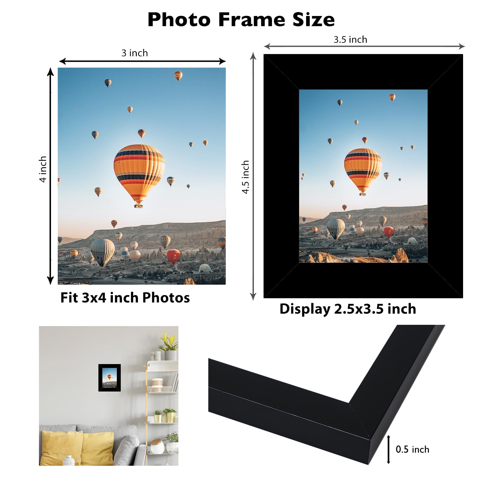 JCJMY 3x4 Picture Frame Set of 4 for Tabletop or Wall, 3 x 4 Wall Gallery Poster Photo Frame with Shatter Resistant Plexiglass,