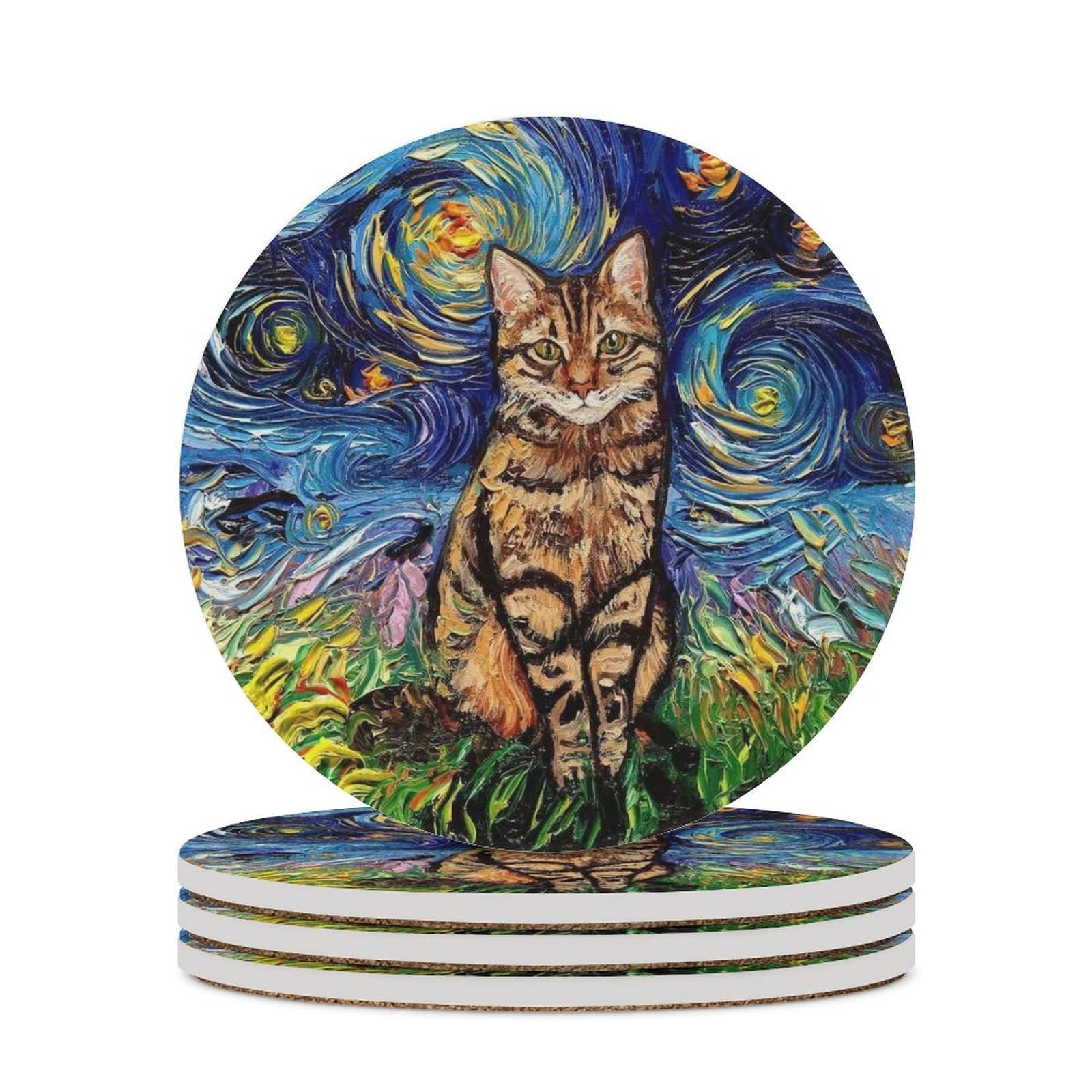 Paris Coasters For Drinks Set Of 4, 4 Inch Watercolors Style Eiffel Tower Absorbent Diatomite Ceramics Coasters For Coffee Table