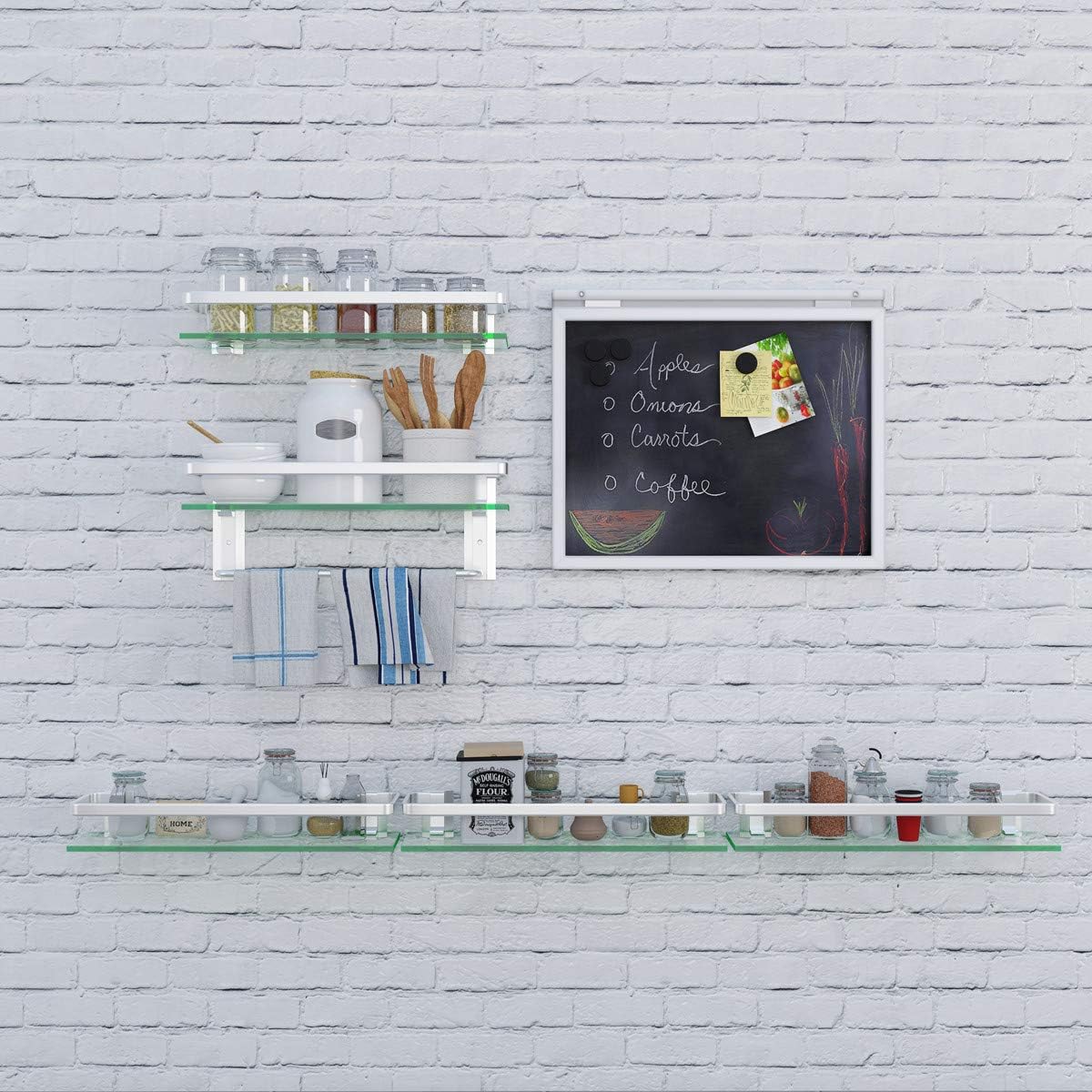 VOLPONE Glass Bathroom Shelf 15.7in Bathroom Shelf Wall Mounted Floating Glass Shelves with Towel Holder Glass Shower Shelf 2 Tier (Sliver)