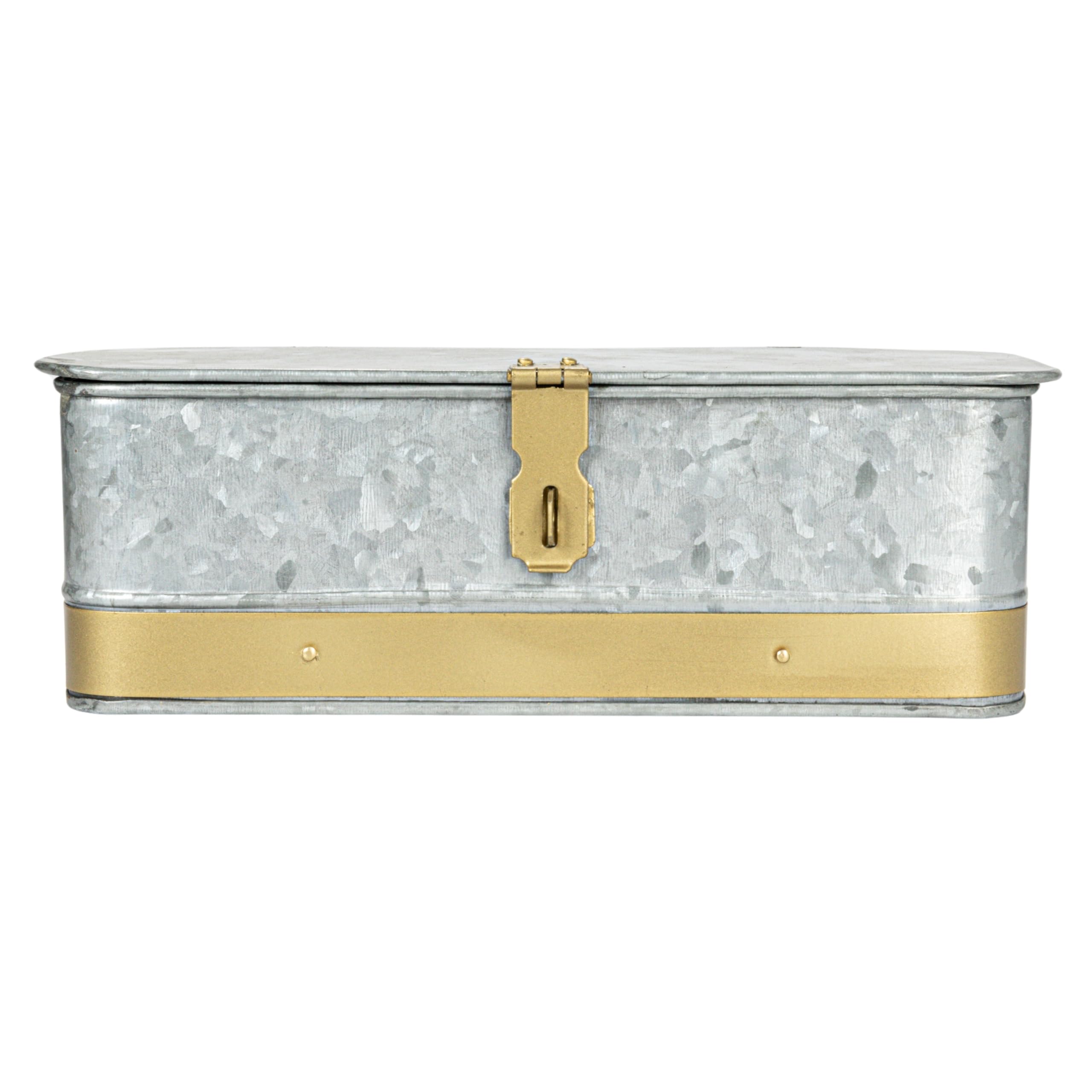 Creative Co-Op Nestable Rectangular Metal Storage Boxes with Hasp Lock, Silver, Set of 3