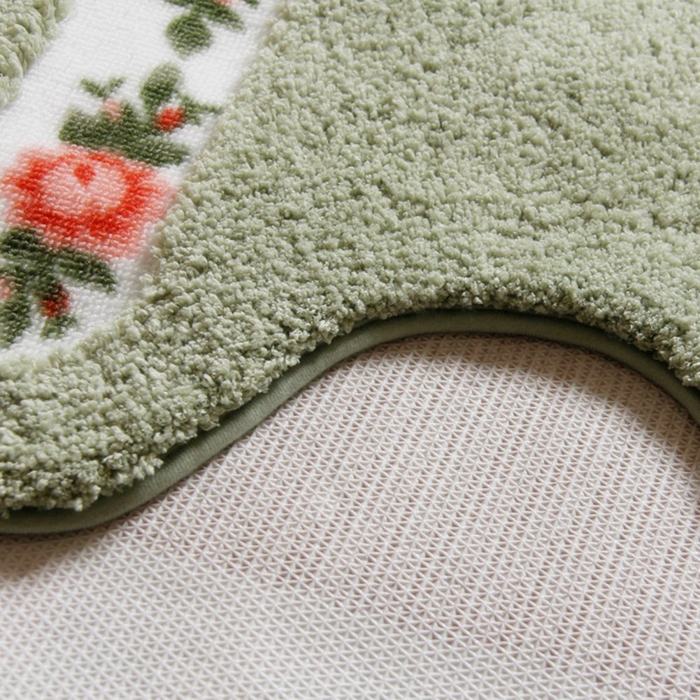 Ukeler Luxurious Soft Floral Non-Slip Toilet Contour Rug, Contour Bath Rug, Soft Shaggy U-Shaped Toilet Floor Mat For Bathroom 2