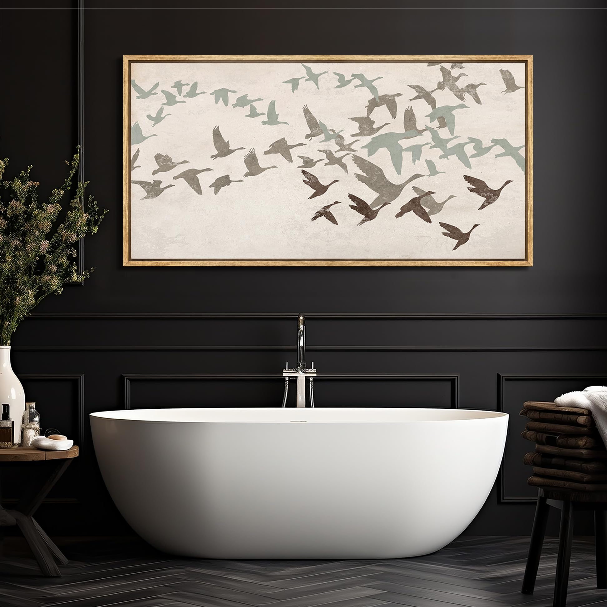 Mudecor Extra Large Framed Canvas Print Wall Art Wild Freedom Assorted Birds In Flight Antique Retro Fine Art Illustrations Deco