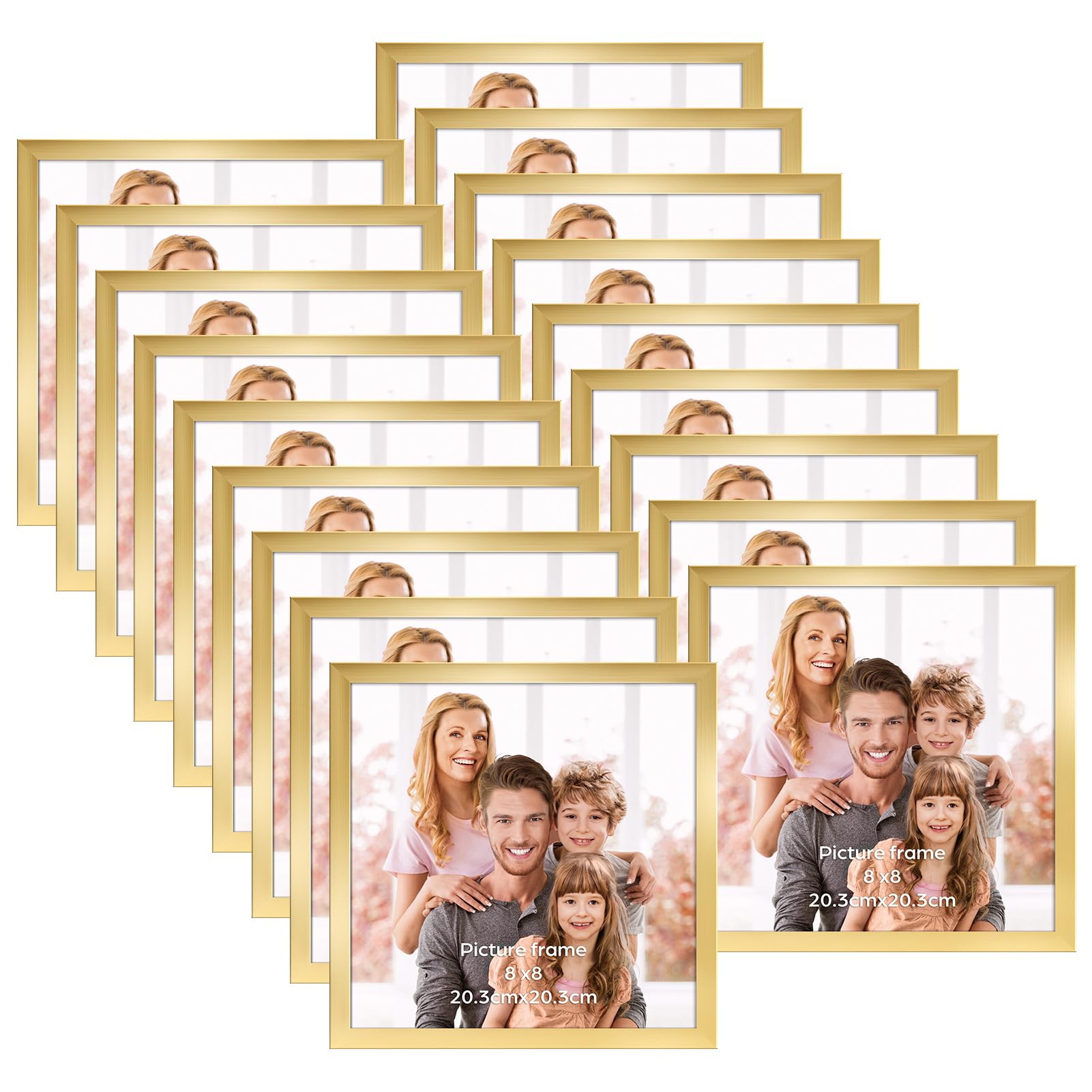 WIFTREY 18 Sets 8x8 Picture Frames Gold, Photo Frame 8 x 8 for Wall Hanging or Tabletop, Square Frame Wall Gallery, Horizontally