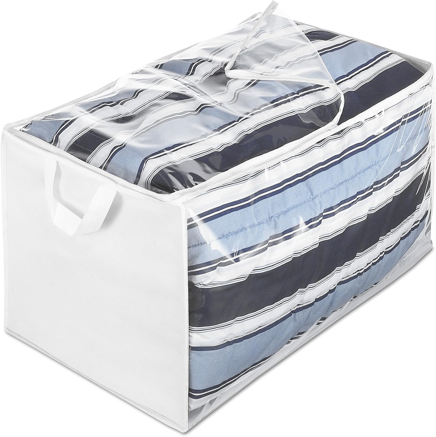 Clothes Storage Bag Organizer With Clear Window, Foldable, Large Capacity For Blankets, Quilts, Comforters, Saree Storage, White