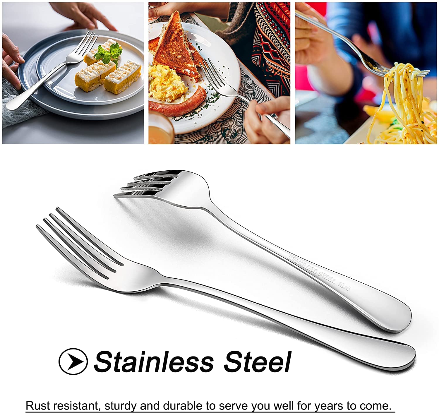 Lianyu Dinner Forks Set Of 12, Stainless Steel Silverware Flatware Cutlery Forks, Table Forks 8 Inches, Mirror Finish & Dishwash