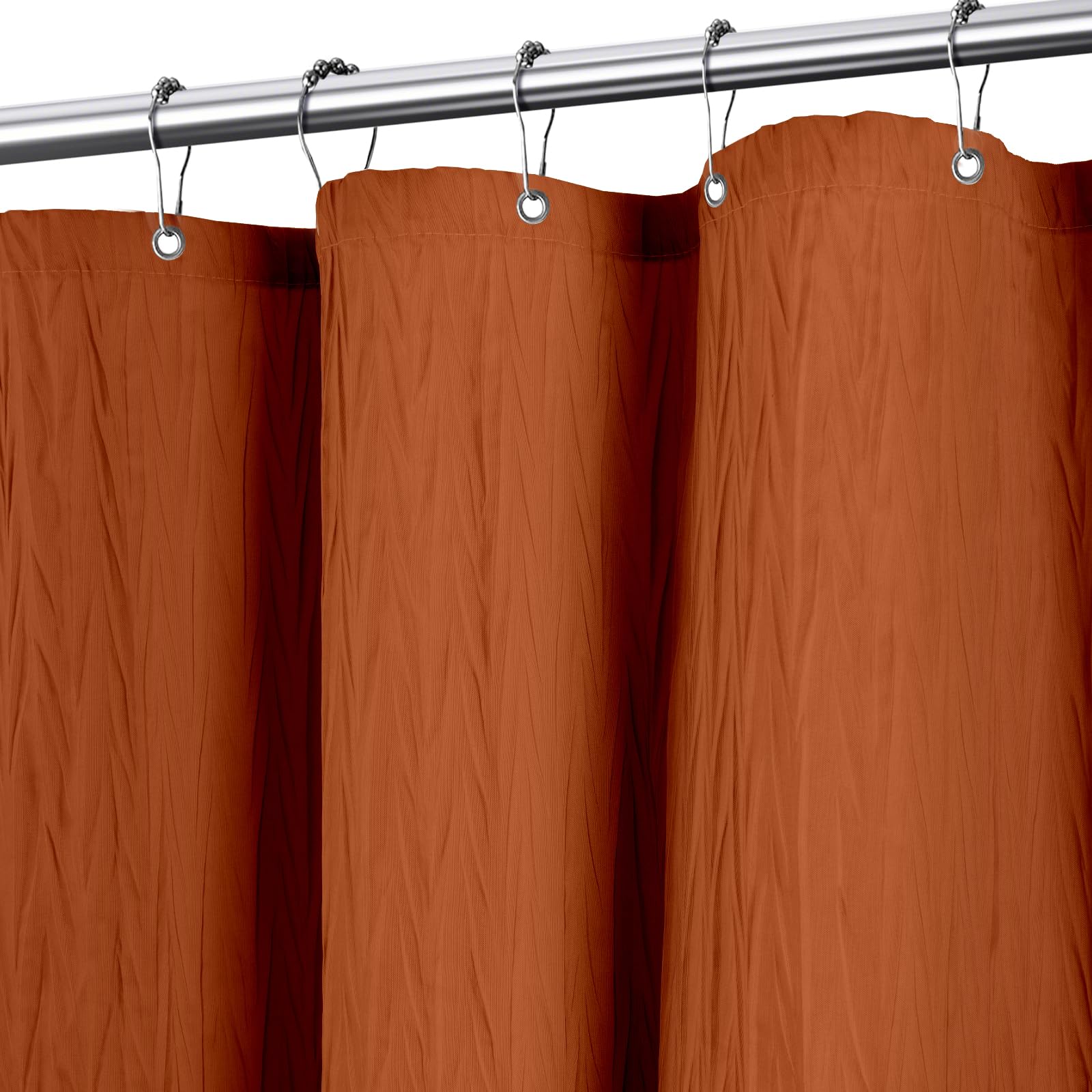 Tititex Vibrant Orange Burnt Ochre Crumpled Shower Curtain, Textured Heavy Duty 156Gsm Fabric, Hotel Luxury Bathroom Decorative