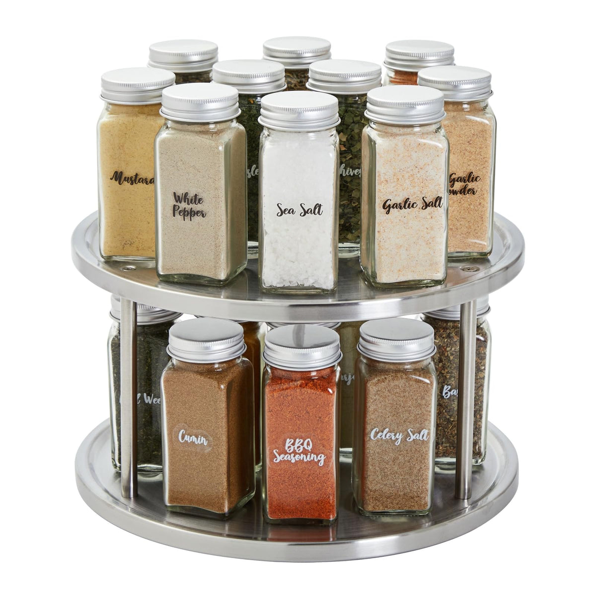 2 Tier Lazy Susan Turntable Organizer For Cabinet, Revolving Spice Rack Carousel For Kitchen Pantry Storage, Stainless Steel (10