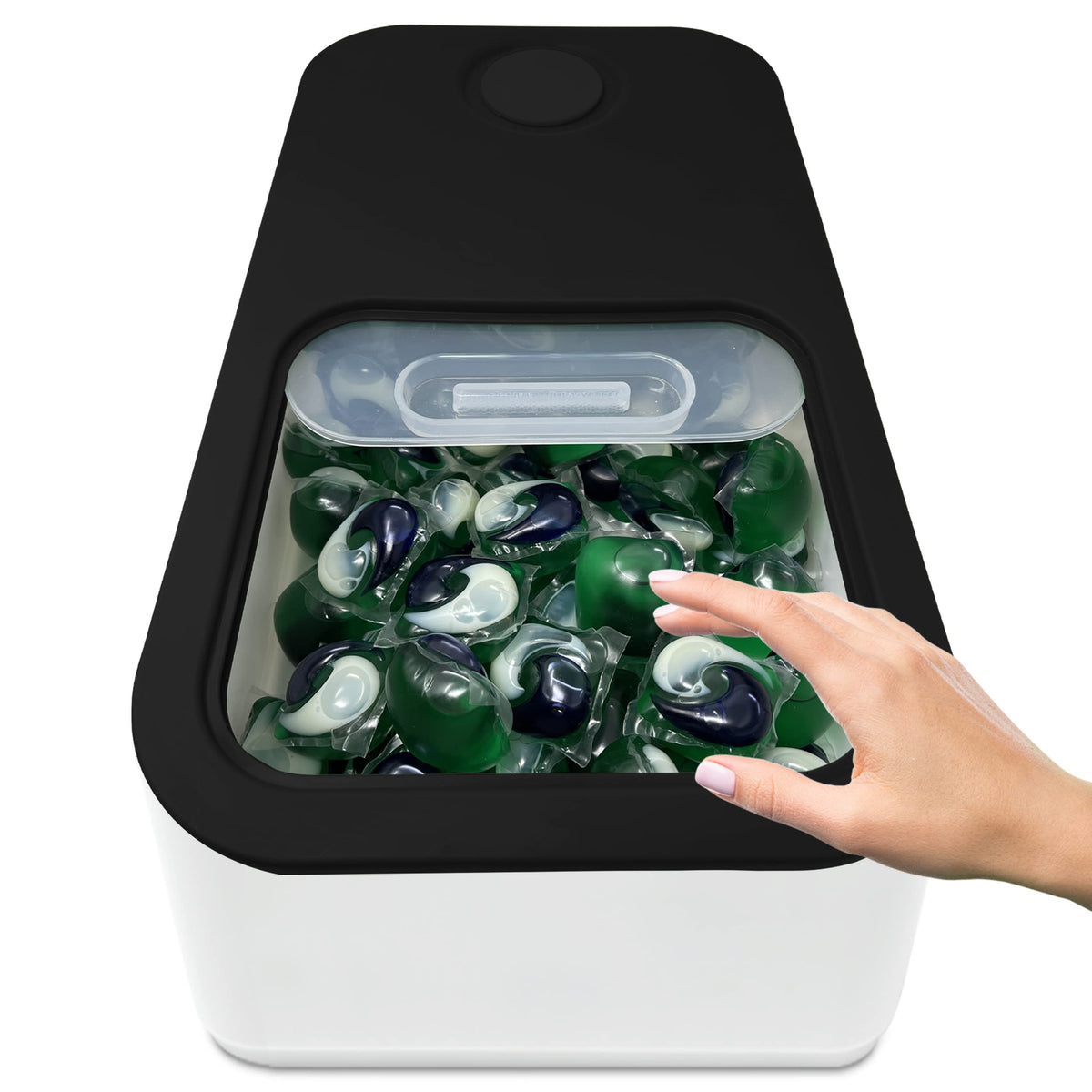 Skywin Laundry Pod Container With Slide Lid (Black) - 15   X8.7   X4.5   - Holds 11 Pounds, Fits 2 Bottles Of Laundry Detergent