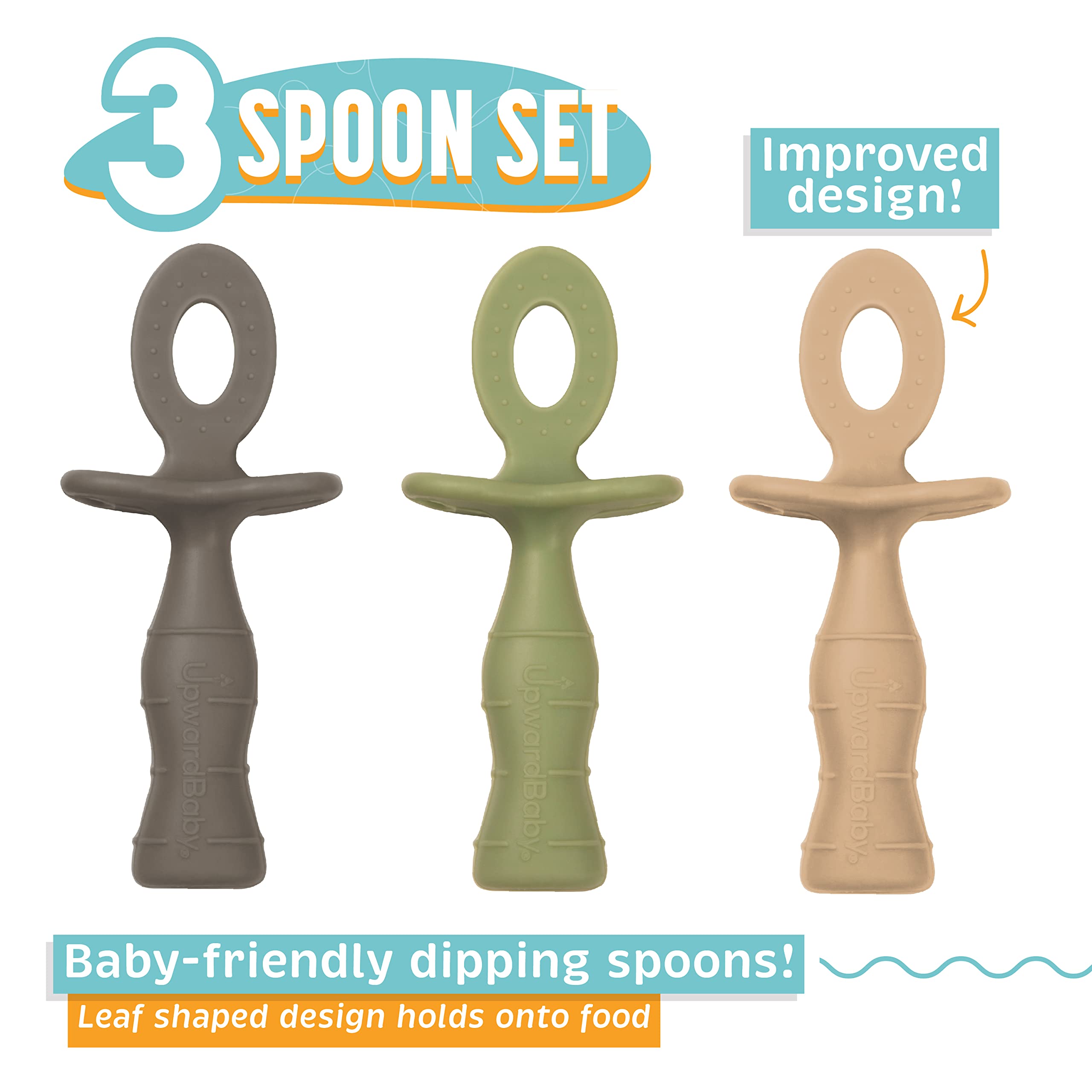 Upward Baby Spoons 3 pack - Baby Spoons Self Feeding 6 Months - Chewable Toddler Utensils with Anti Choke Barrier - Silicone baby spoons - Baby Utensils & Baby Feeding Supplies Infant First Stage