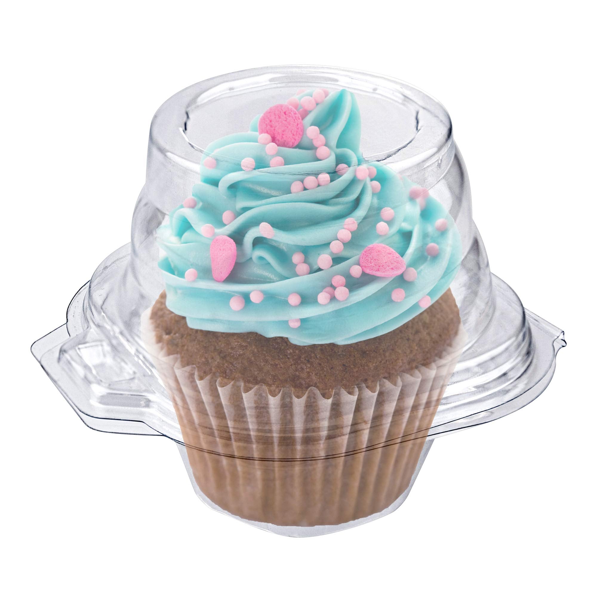 Stock Your Home Individual Plastic Cupcake Containers Disposable With Connected Airtight Dome Lid (50 Count) Clear Single Cupcak