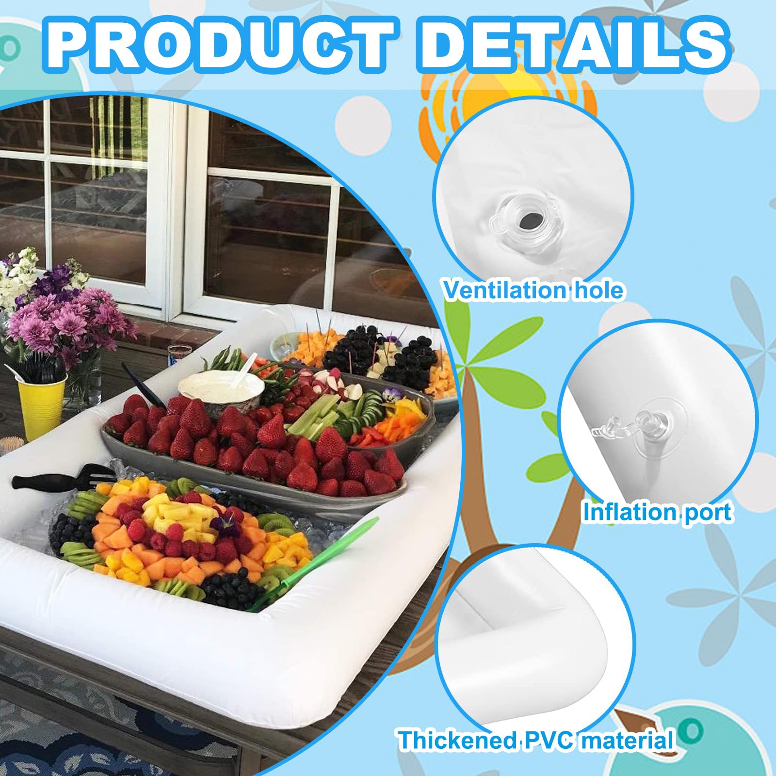 Aituosi Inflatable Ice Serving Buffet Bar With Drain Plug - Bbq Picnic Pool Party Supplies Buffet Salad Food & Drinks Tray For P