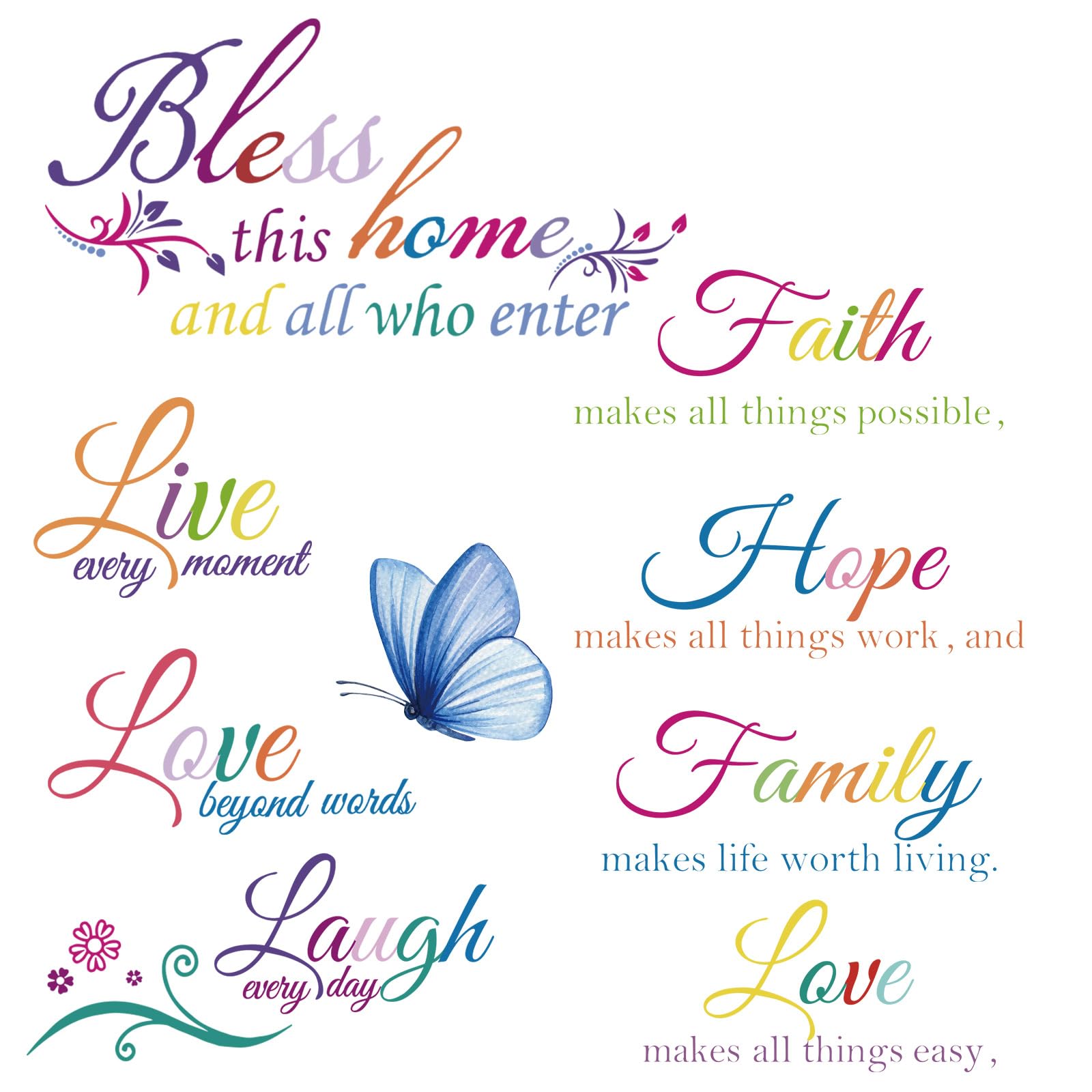Zonon 3 Sheets Vinyl Wall Quote Stickers Love Faith Hope Family Inspirational Stickers Motivational Wall Decals Bible Verse Insp
