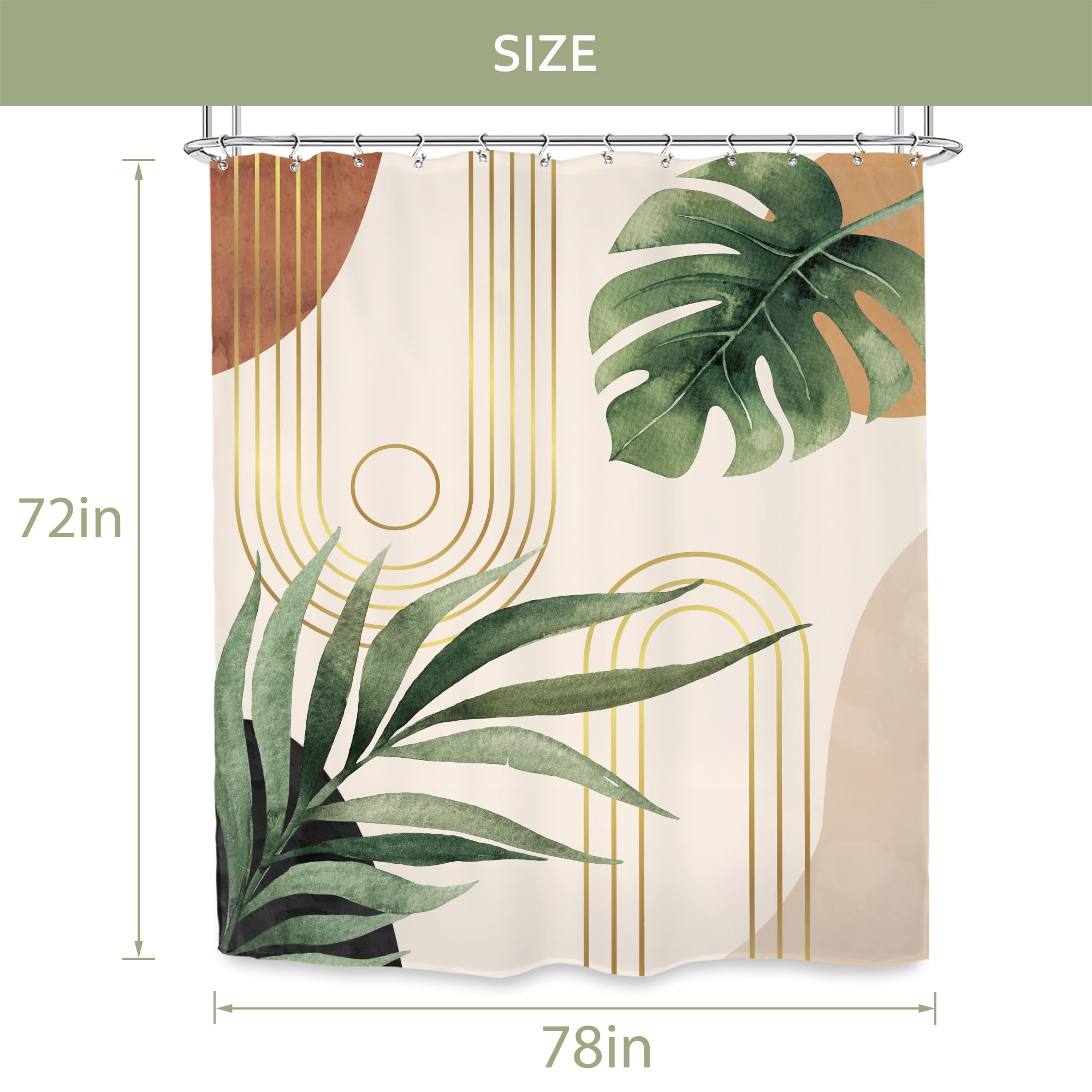 Glawry Mid Century Plant Shower Curtain Boho Botanical Tropical Abstract Minimalist Bohemian Leaves Bathroom Curtains Set Palm 7