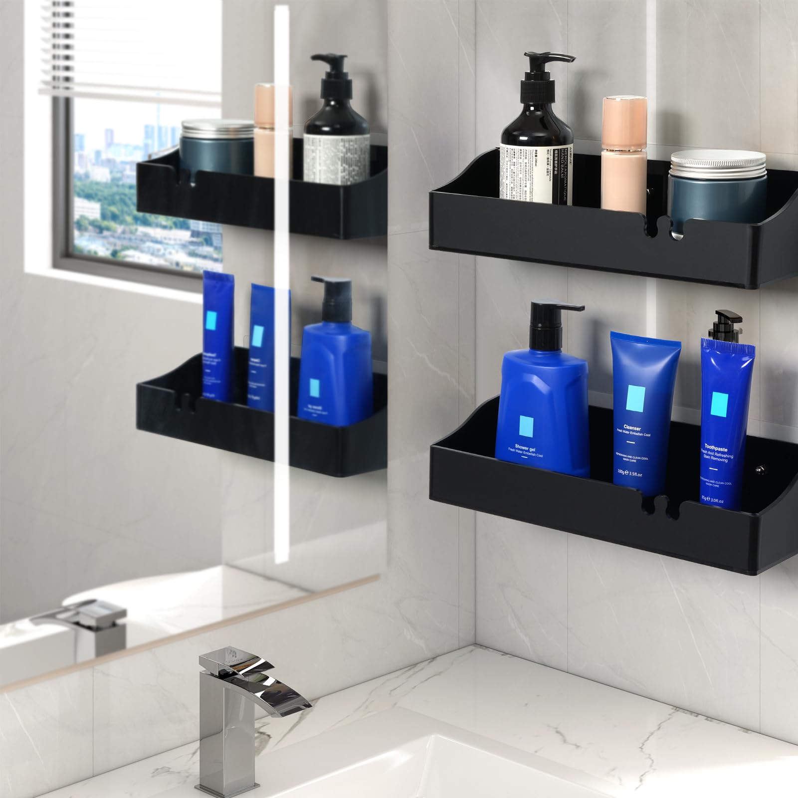 Yawsoup Acrylic Shower Caddy Shelves 3 Pack, Adhesive Shower Organizer, Wall Mounted Bathroom Shelves, No Drilling Required, For