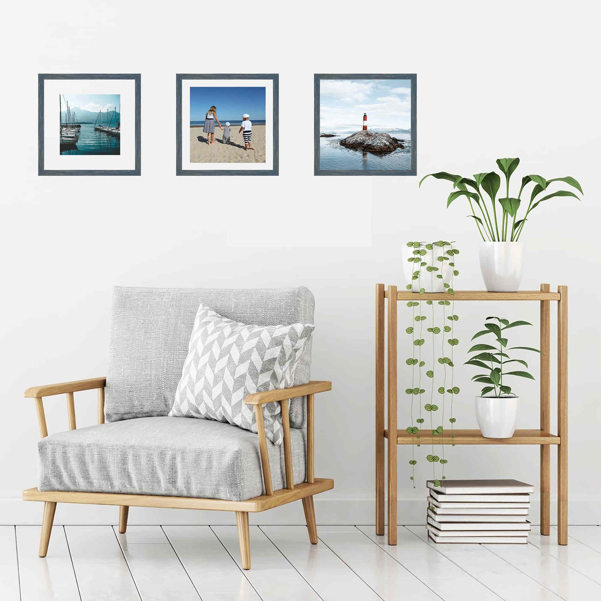 12x12 Picture Frame Set,Solid Wood,Not Glass,Display Pictures 8x8,10x10 with Mat or 12x12 Without Mat,Stable Sturdy Square Hangi