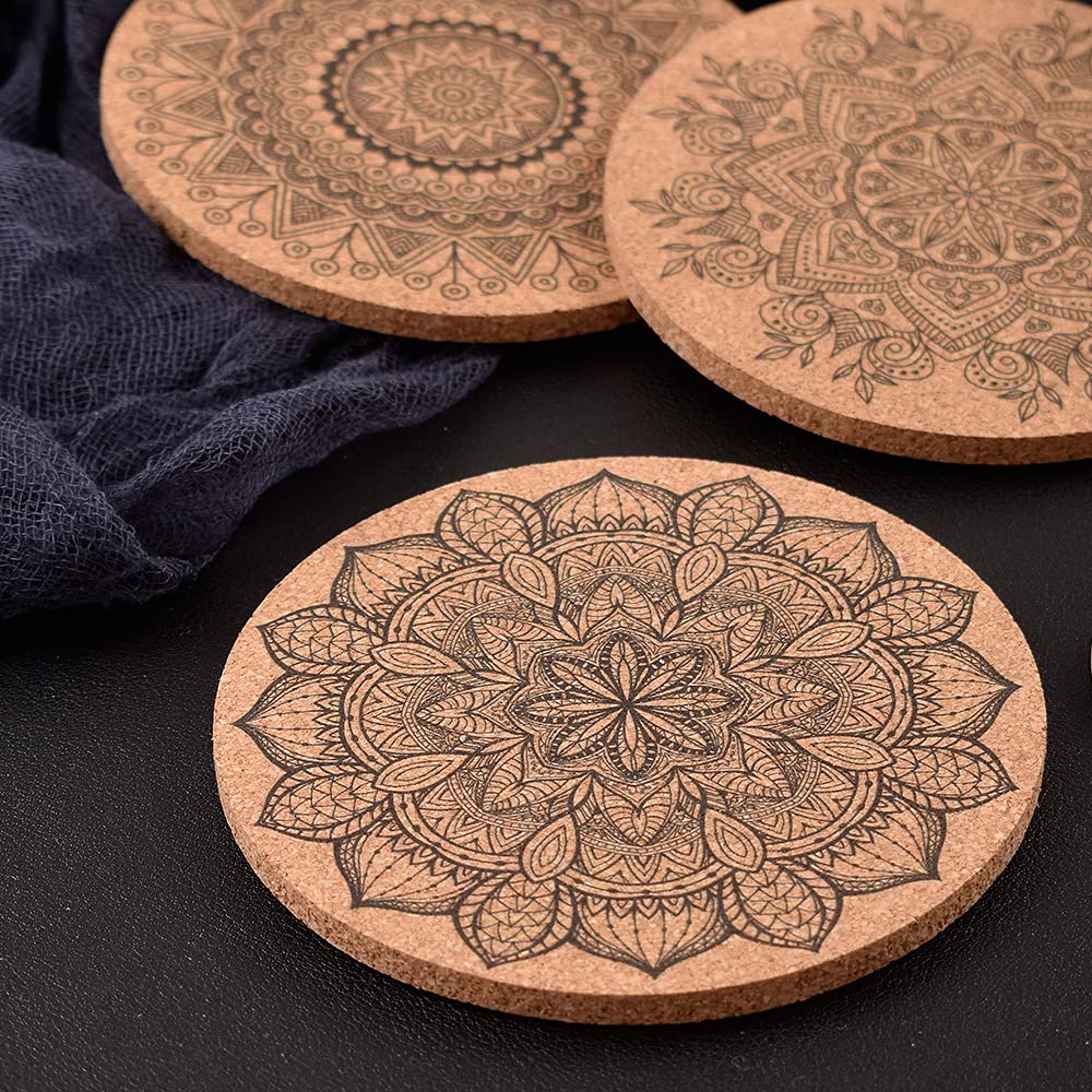 ionEgg Cork Coasters for Drinks Reusable Cup Coaster for Cold or Warm Drinks  Pack of 9 with Metal Holder