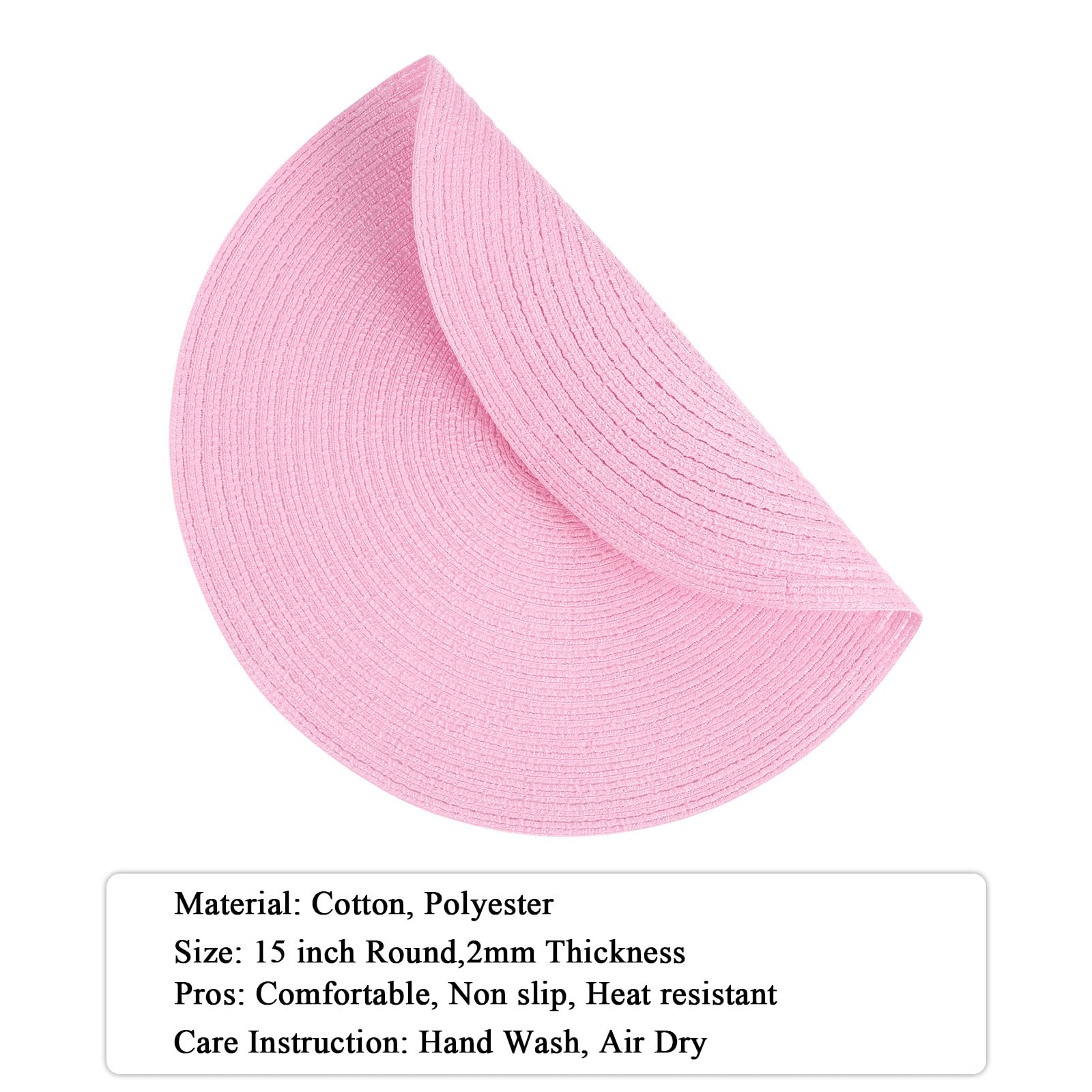 SHACOS Round Braided Placemats Set of 6 Round Table Mats for Dining Tables 15 inch Washable Non Slip Placemats (Pink, 6)