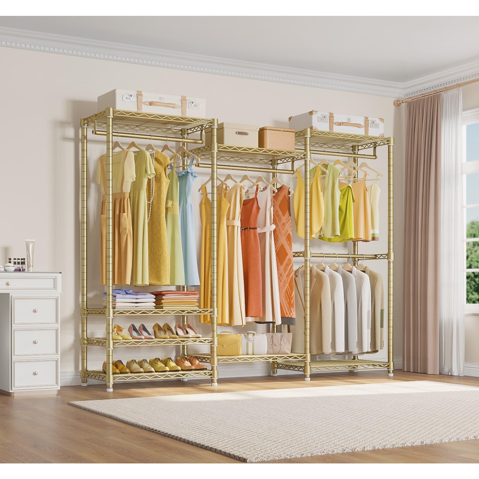 VIPEK V5 Portable Closet Wardrobe Heavy Duty Clothes Rack  Freestanding Metal Clothing Rack Custom Closet Rack with 8 Adjustable Shelves  68.9 '' L x 15.7 '' W x 76.4 '' H  Max Load 800LBS  Gold