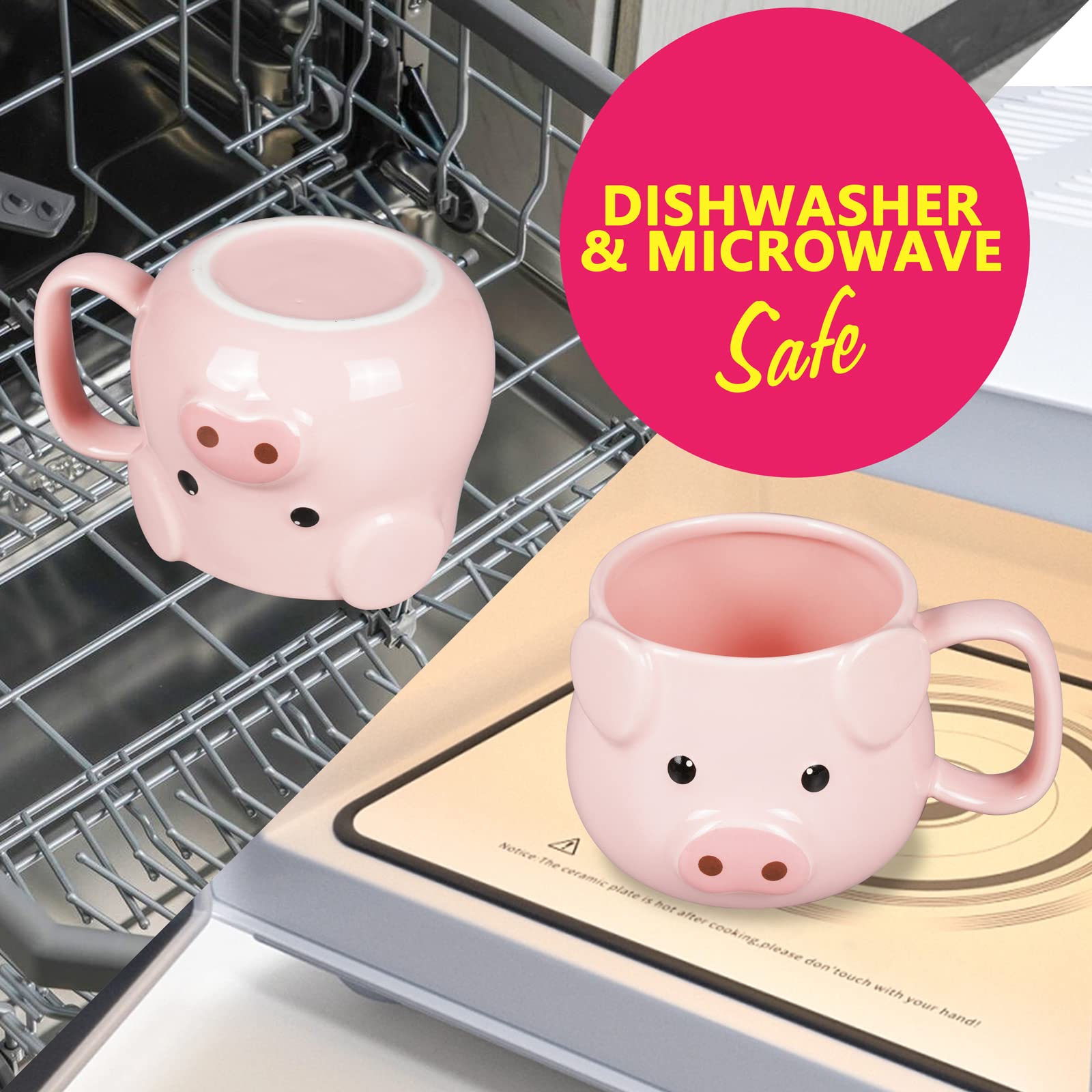 Tocooto Pig Coffee Mug 14 Oz Ceramic Novelty Coffee Mug 3D Porcelain Tea Mug For Women Christmas Housewarming Holiday Birthday G