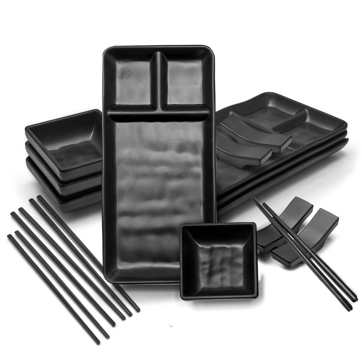 Goliber 16 Pc. Japanese Sushi Plate Set With Plates, Soy Sauce Bowls, Chopsticks And Holders, Melamine Tableware Serving Dishes