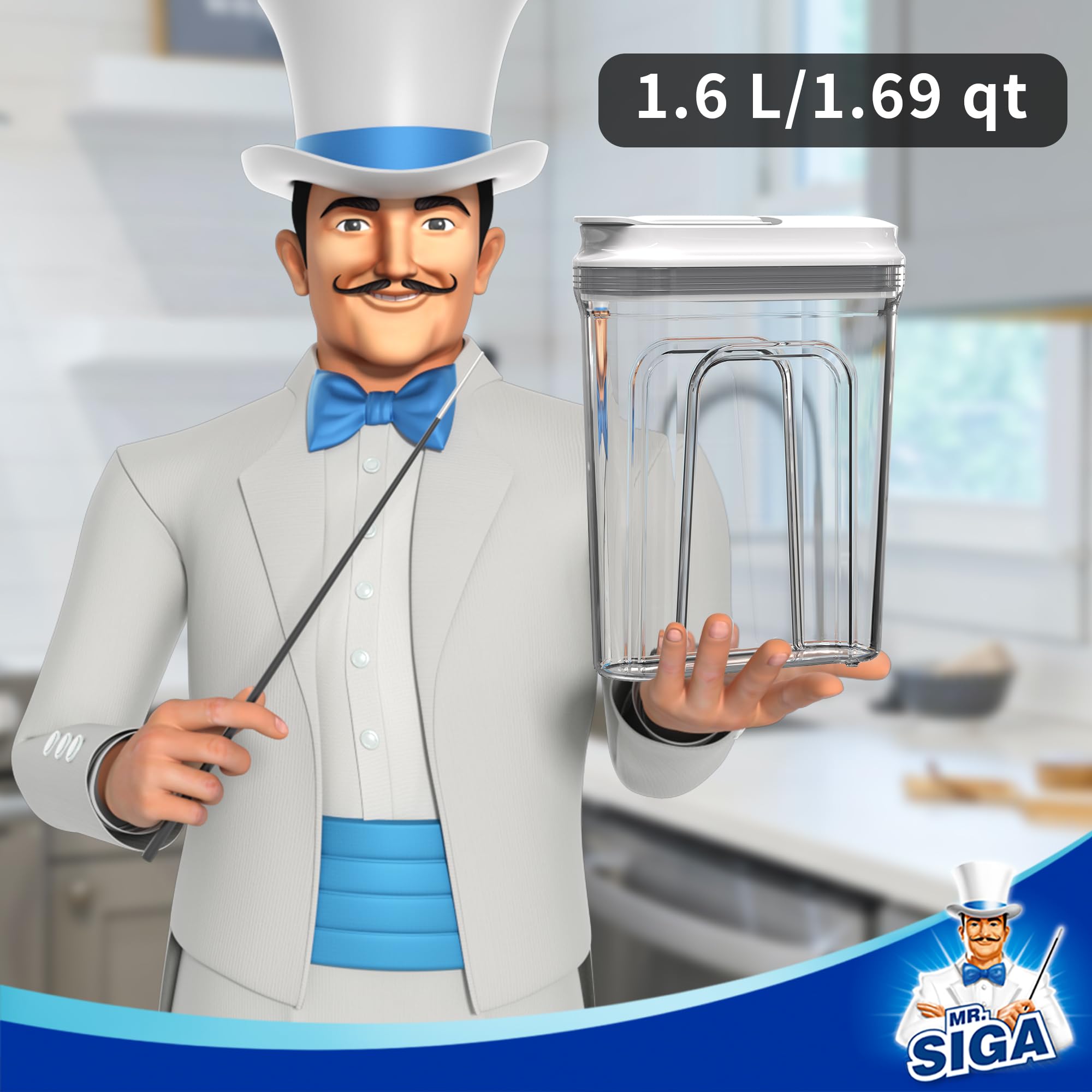 Mr.Siga 2 Pack Airtight Cereal Dispenser Set, Cereal Containers Storage Dispenser, Bpa Free, 1.6 L / 1.69 Qt, Large, White