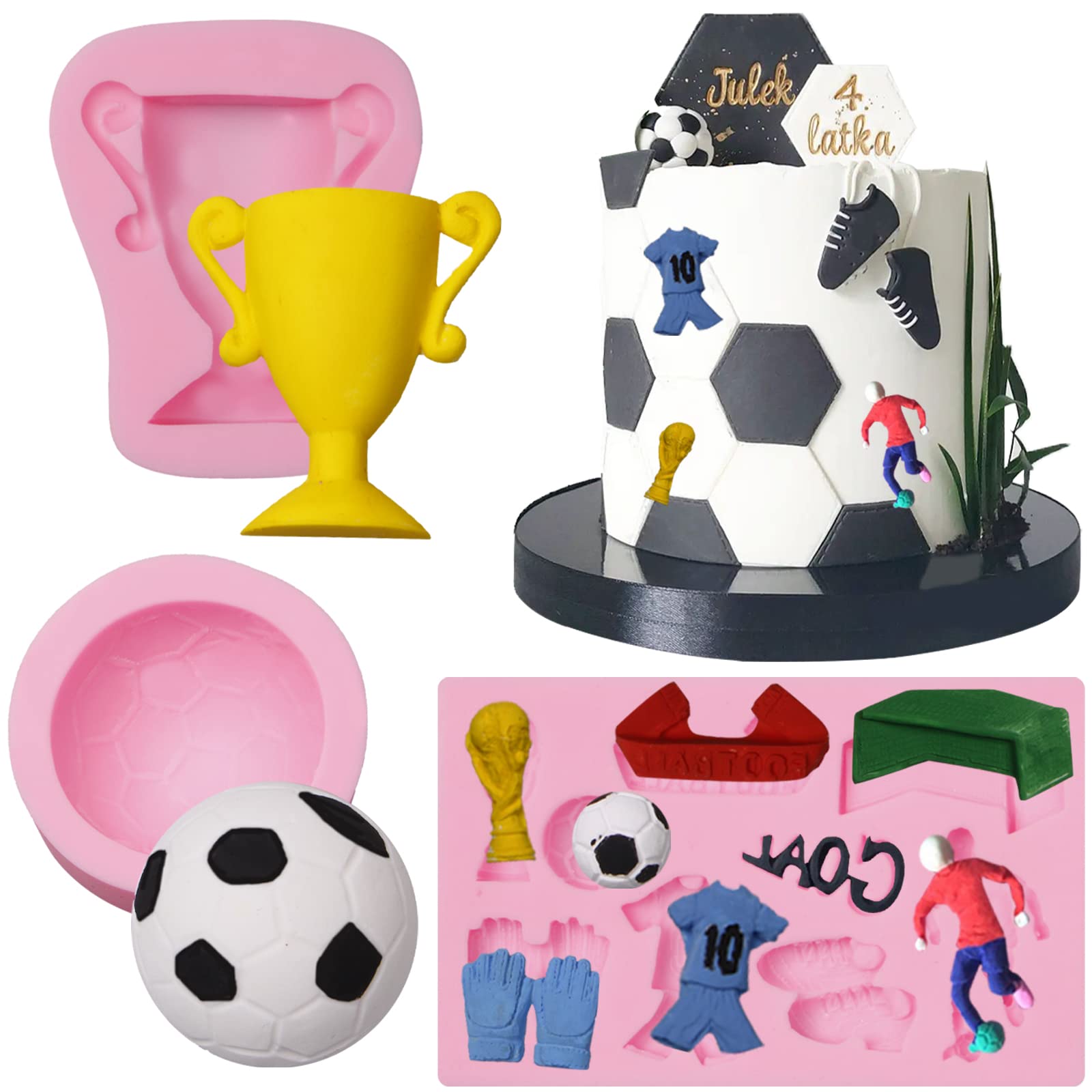 Football Chocolate Silicone Molds 3 Pcs, World Cup Theme Fondant Mold For Sports Cake Decoration, Candy Sugar, Cupcake Topper, C