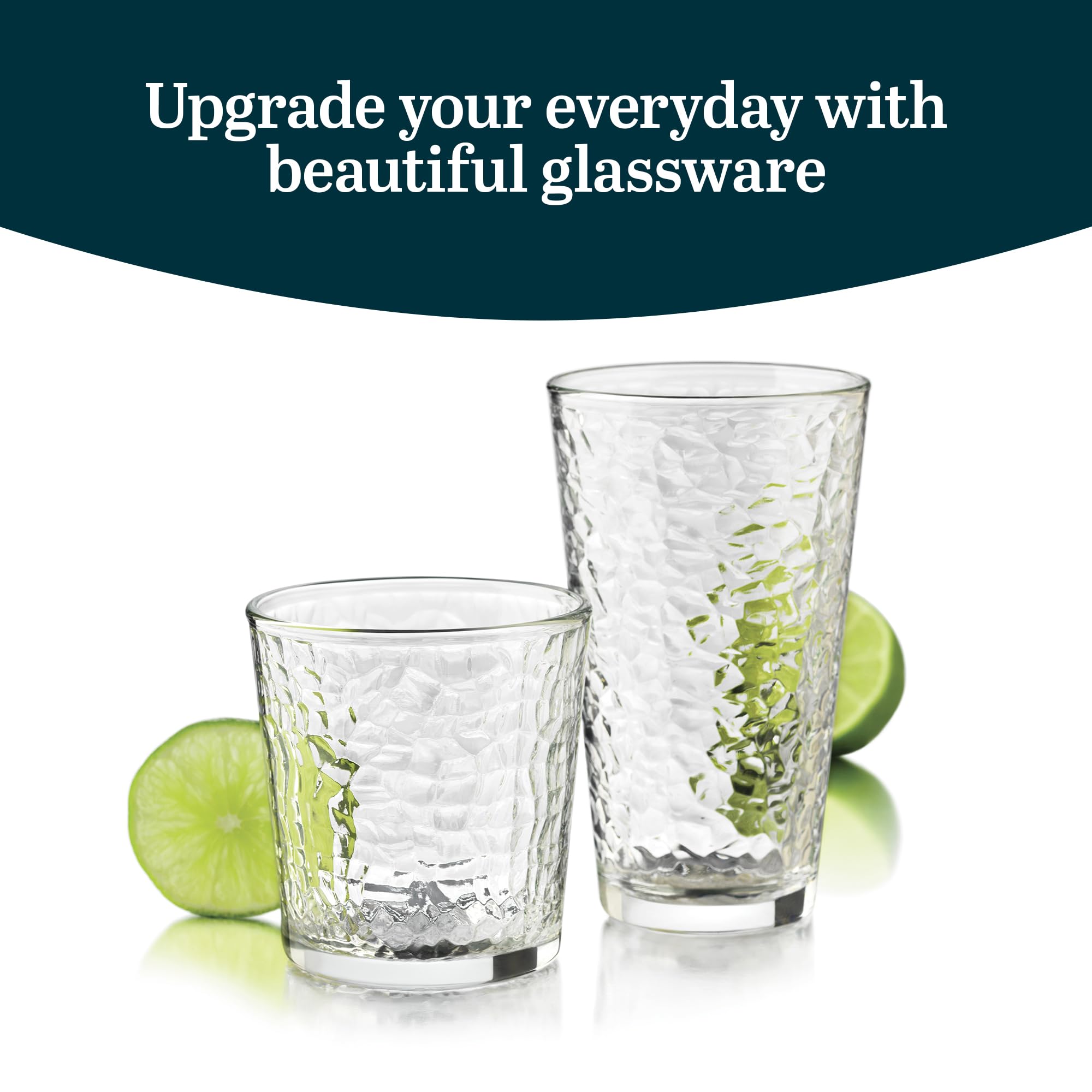 Libbey Yucatan Tumbler And Rock Glasses Drinking Set, Textured Drinking Glasses Set Of 16, All Purpose Glass Cups Set For Events