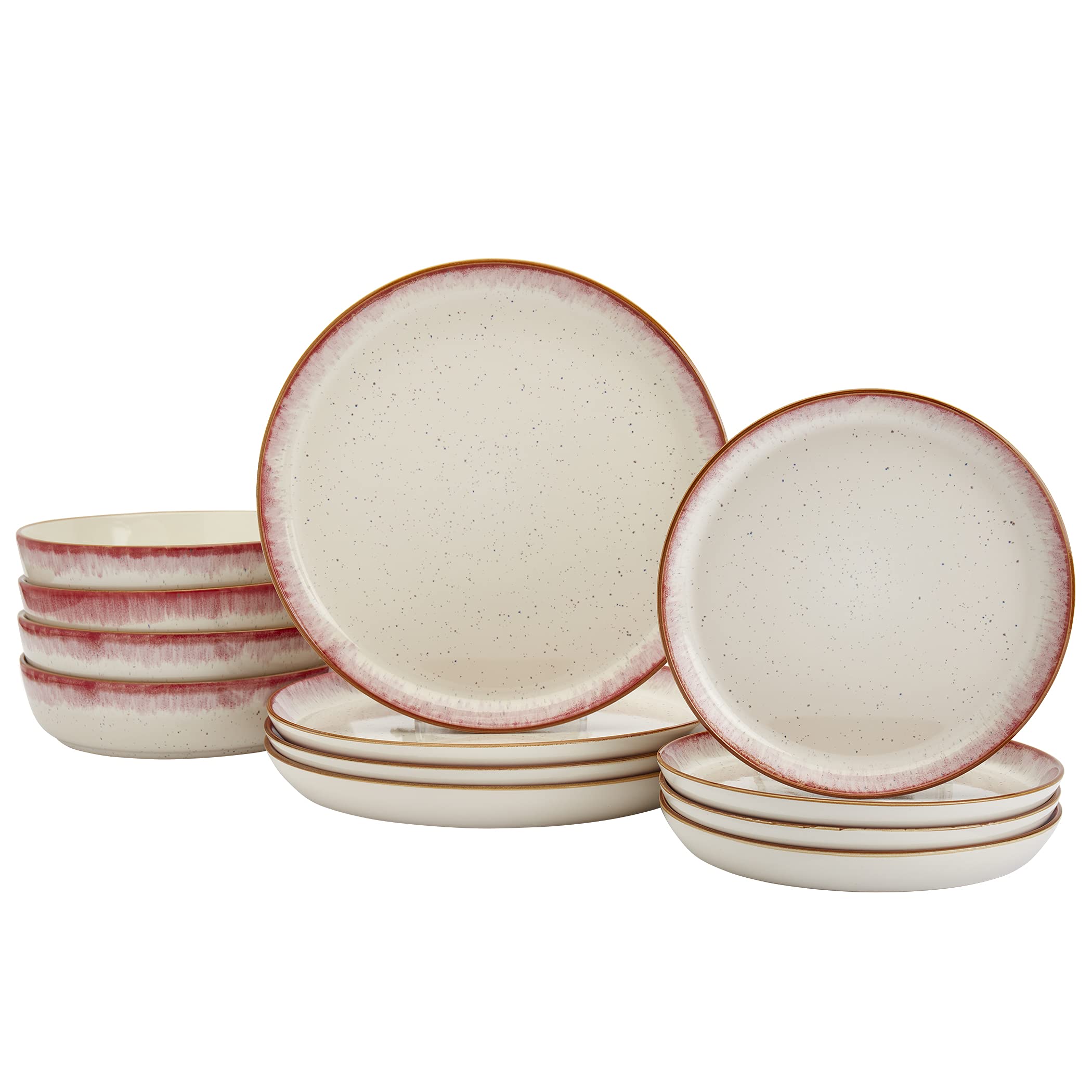 Tabletops Gallery Speckled Farmhouse Collection- Stoneware Dishes Service for 4 Dinner Salad Appetizer Dessert Plate Bowls, 12 P