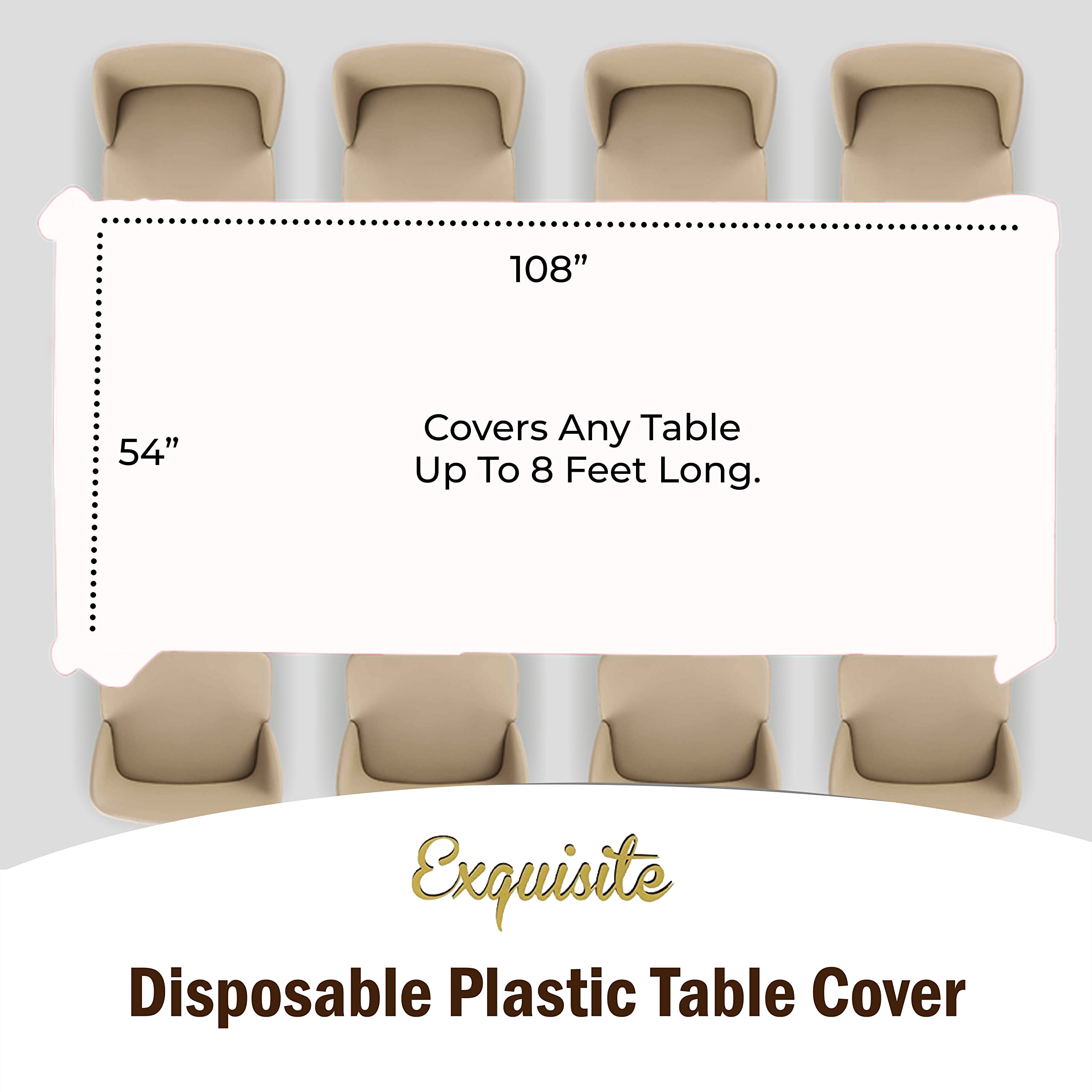 Exquisite 12-Pack Premium Plastic Tablecloth 54 Inch. X 108 Inch. Rectangle Table Cover-White
