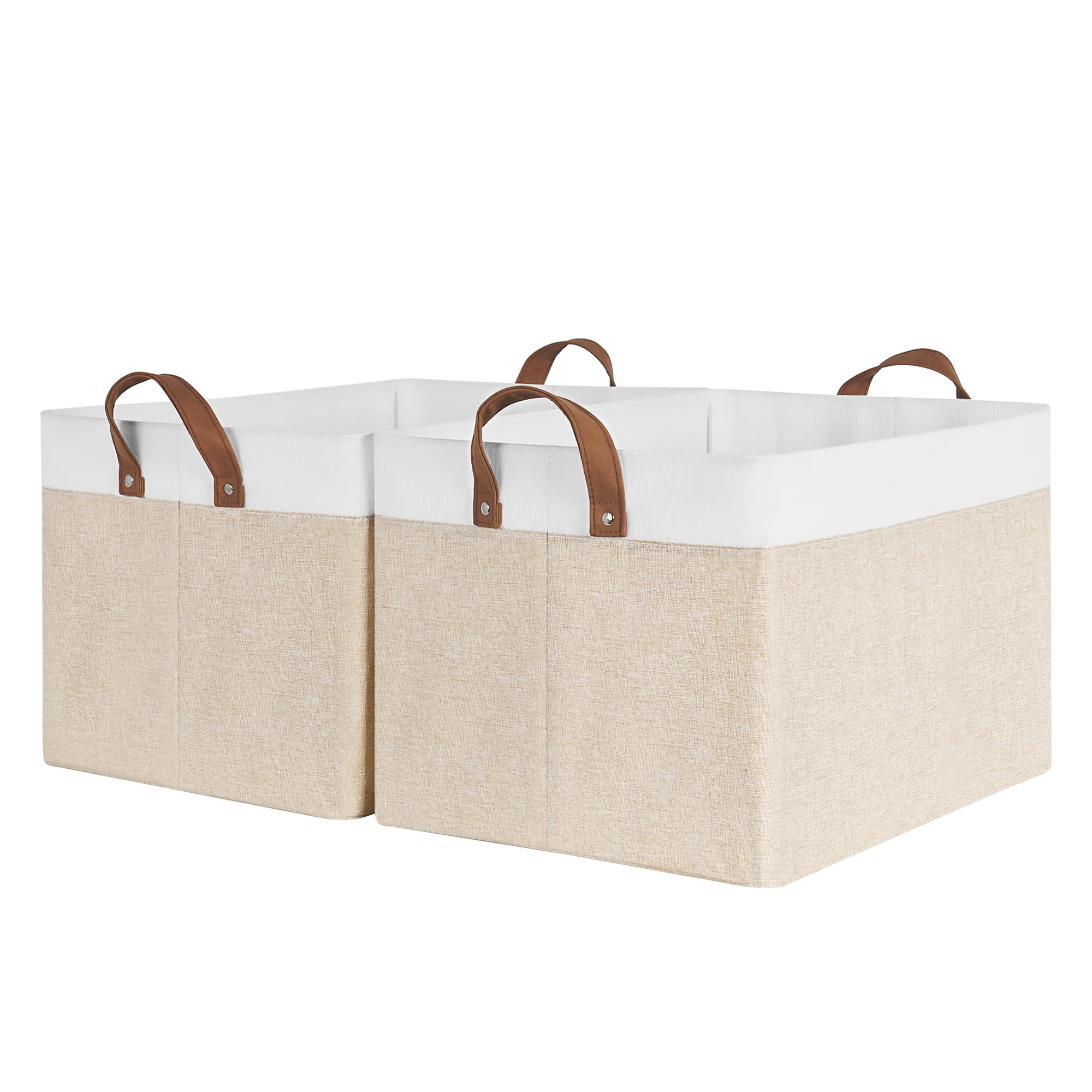 StorageWorks Extra Large Storage Bins  Fabric Storage Bins for Shelves  Storage Baskets with Metal Frame  Closet Baskets and Bins with Handles  Jumbo  Brown and White  2-Pack
