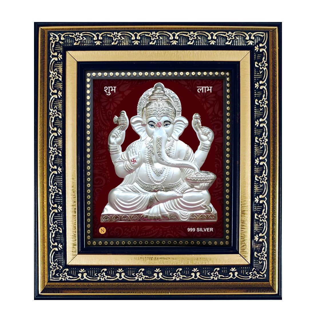 Artsmine 999 Silver Ganesh Rectangular Frame | Pooja Room Diwali Corporate Gift | Size H*L - 22 * 20 Cm | Wall Mount Ganesh Phot