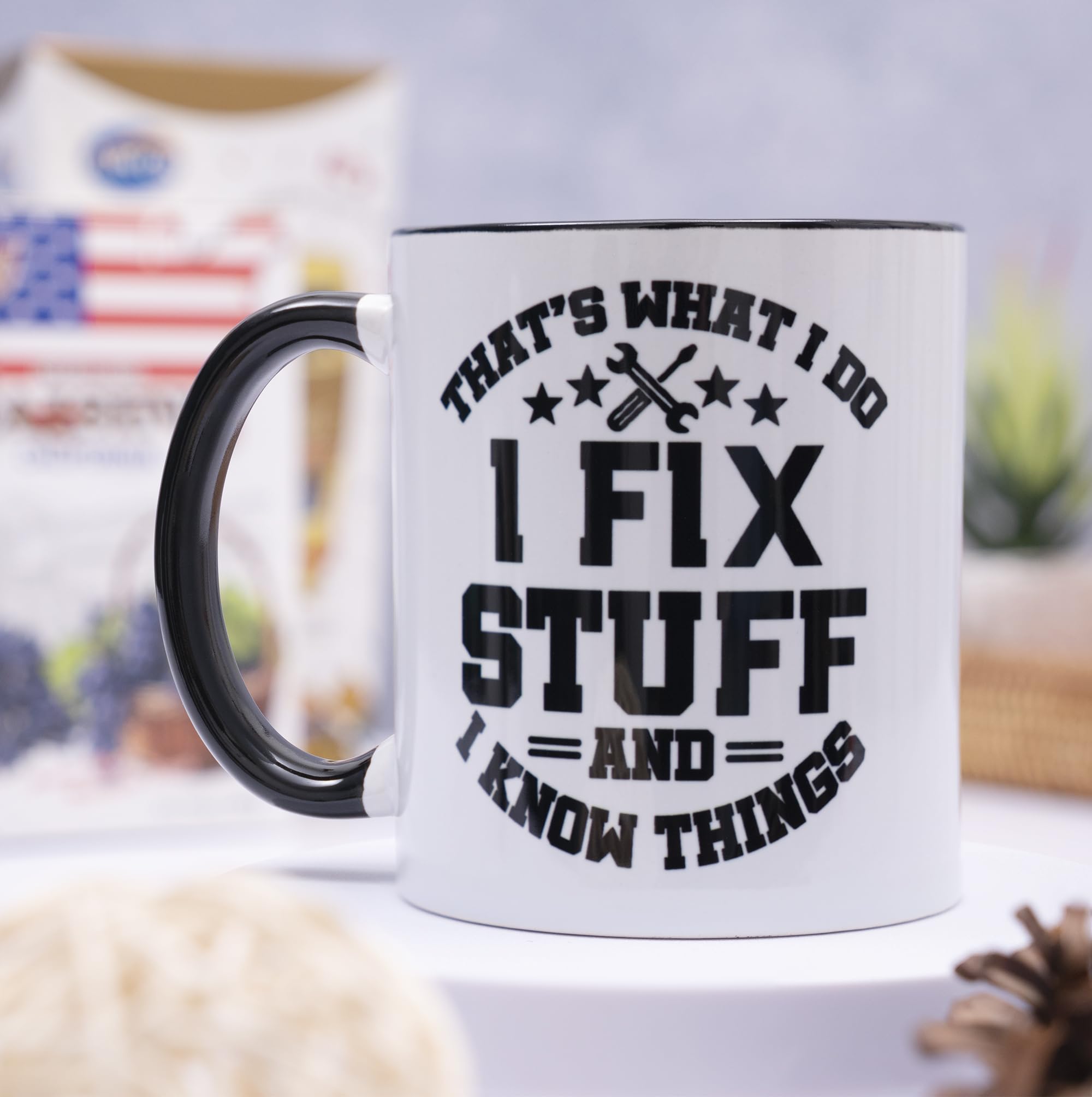 decorluxes That s What I Do I Fix Stuff and I Know Things 11oz Coffee Mug, Funny Fathers Day Dad Gifts Stepdad, Husband, Uncle,