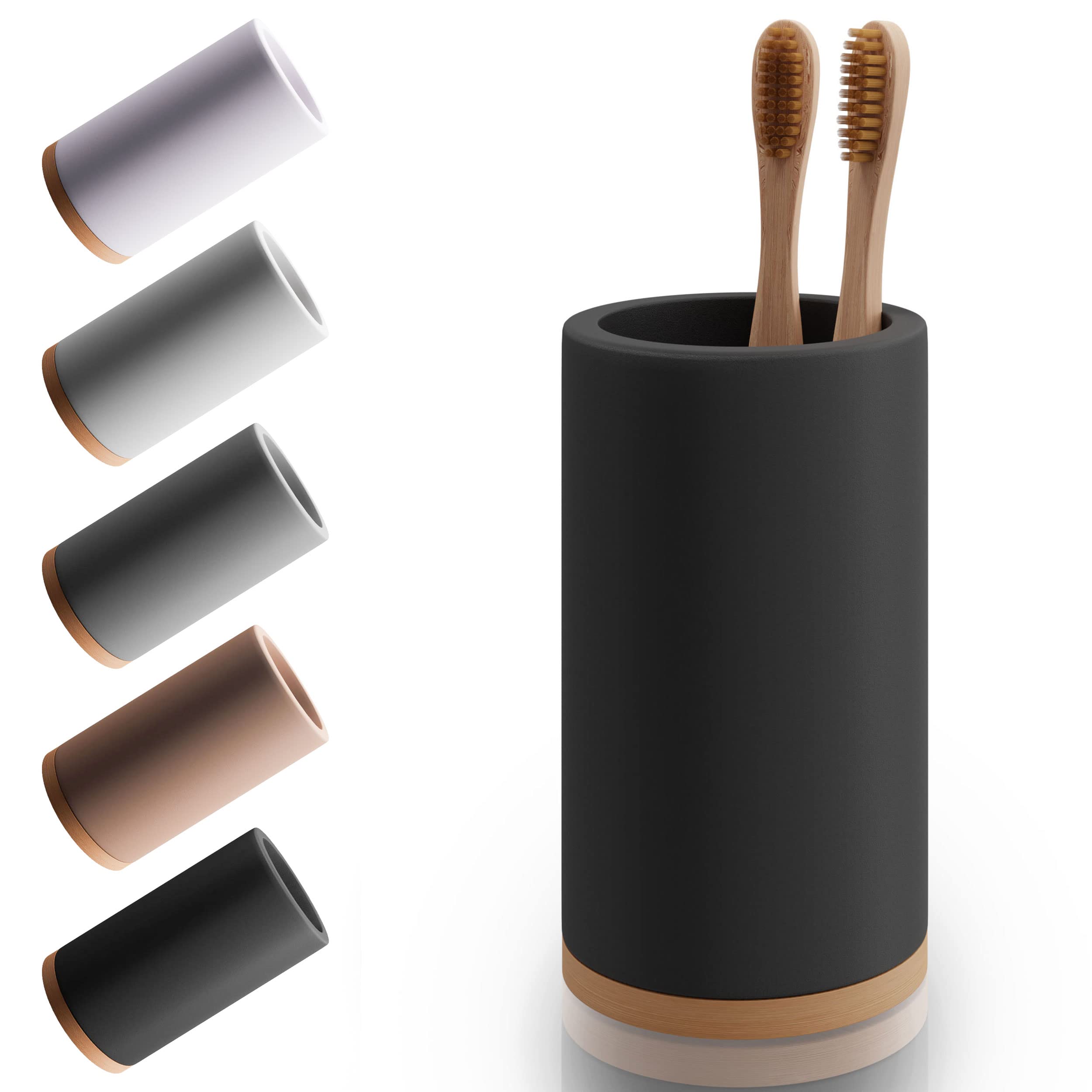 Matani Bamboo Toothbrush Holder Diatomite Tooth Brush Organizer - Storage Stand For Small Bathroom & Counter - Removable Base &