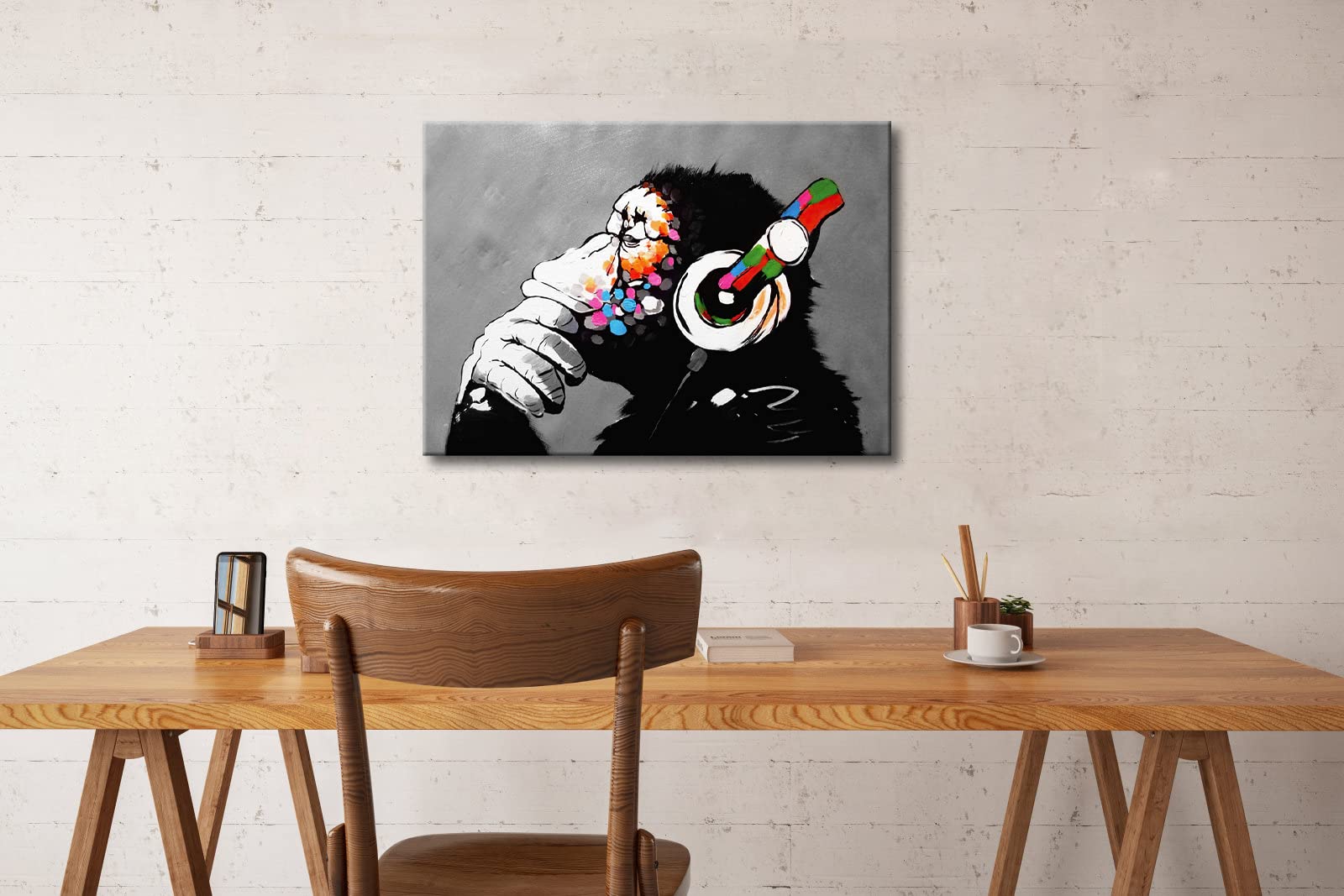 Wieco Art Monkey With Headphones Banksy Graffiti Art Abstract Canvas Painting Posters And Prints Animal Canvas Wall Art For Wall