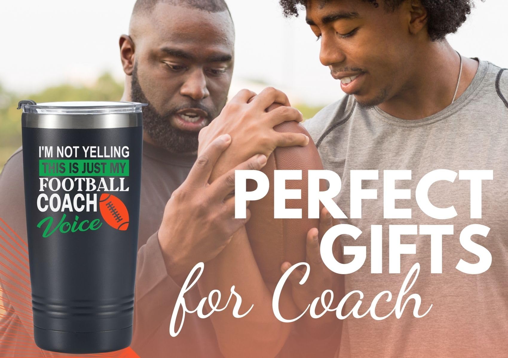 Onebttl Football Coach Gifts For Football Lovers, Players, Coaches, 20 Oz Stainless Steel Travel Tumbler With Lid & Straw, Black