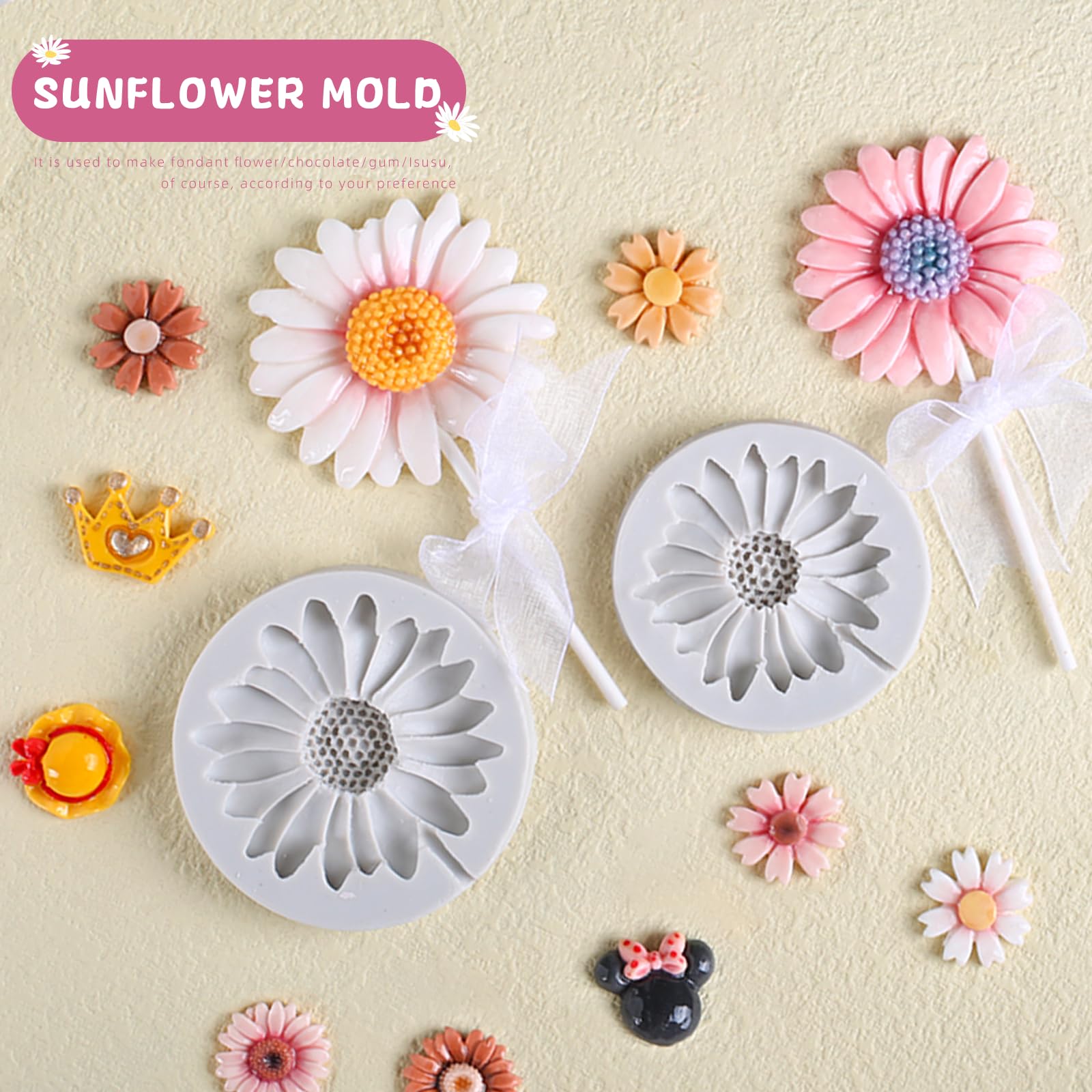 Kalaien 2Pcs Chrysanthemum Flower Silicone Mold For Fondant Cake Decorating,Chocolate,Sugarcraft, Candy Cake Decoration Clay,Soa