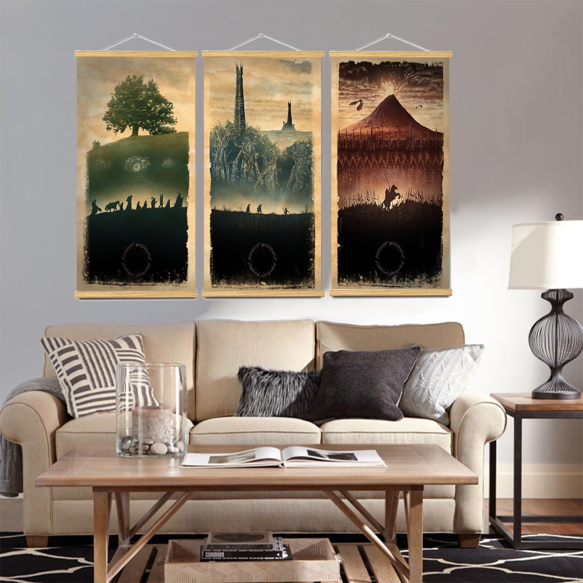 Meksular Vintage Middle Earth Landscape Wall Art Prints, Canvas Painting, Fantasy Posters, Wall Pictures, For Travel Gift, Offic