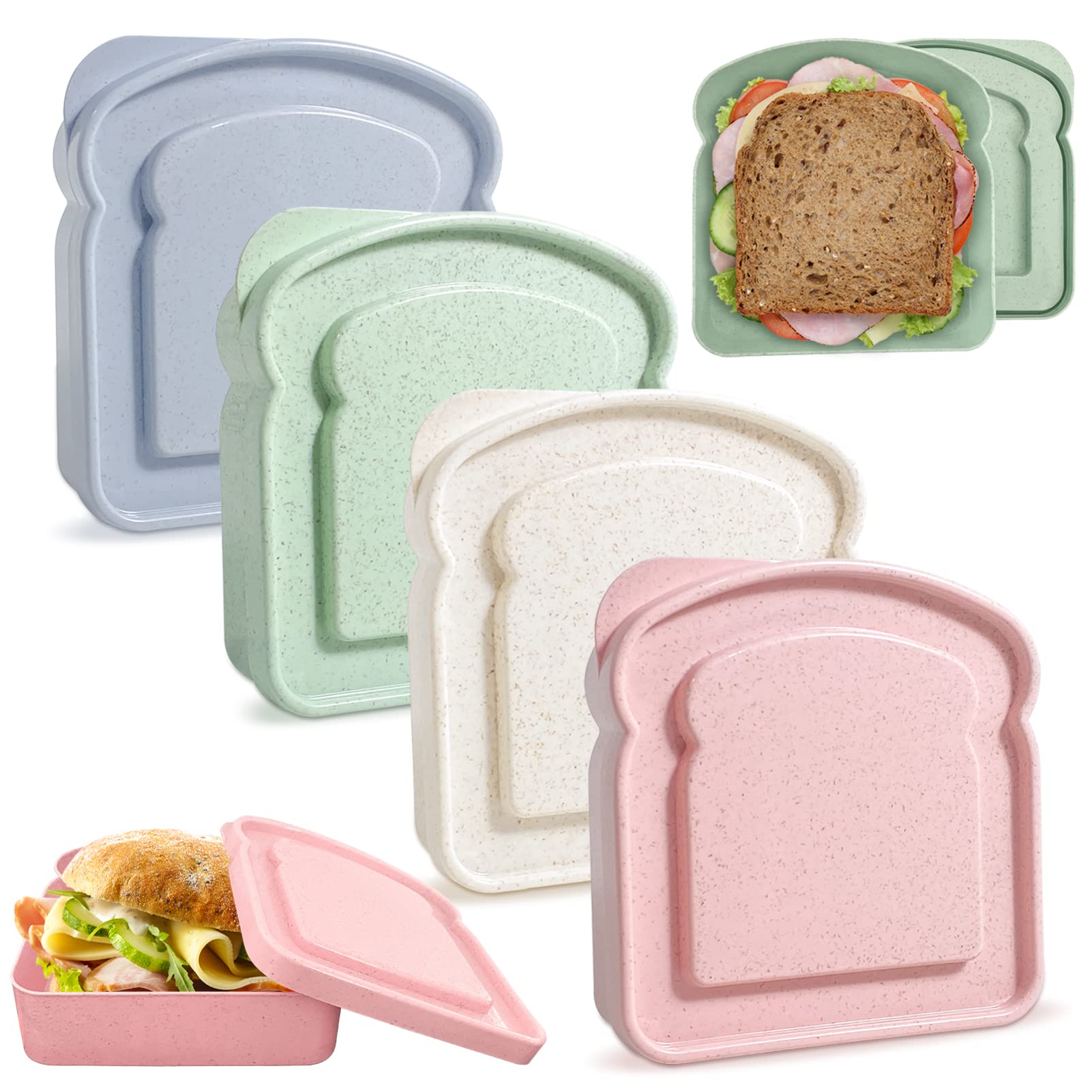 4Pcs Sandwich Containers For Lunch Boxes, Reusable Sandwich Box Container For Kids, Sandwich Holder Bread Container For Adults,