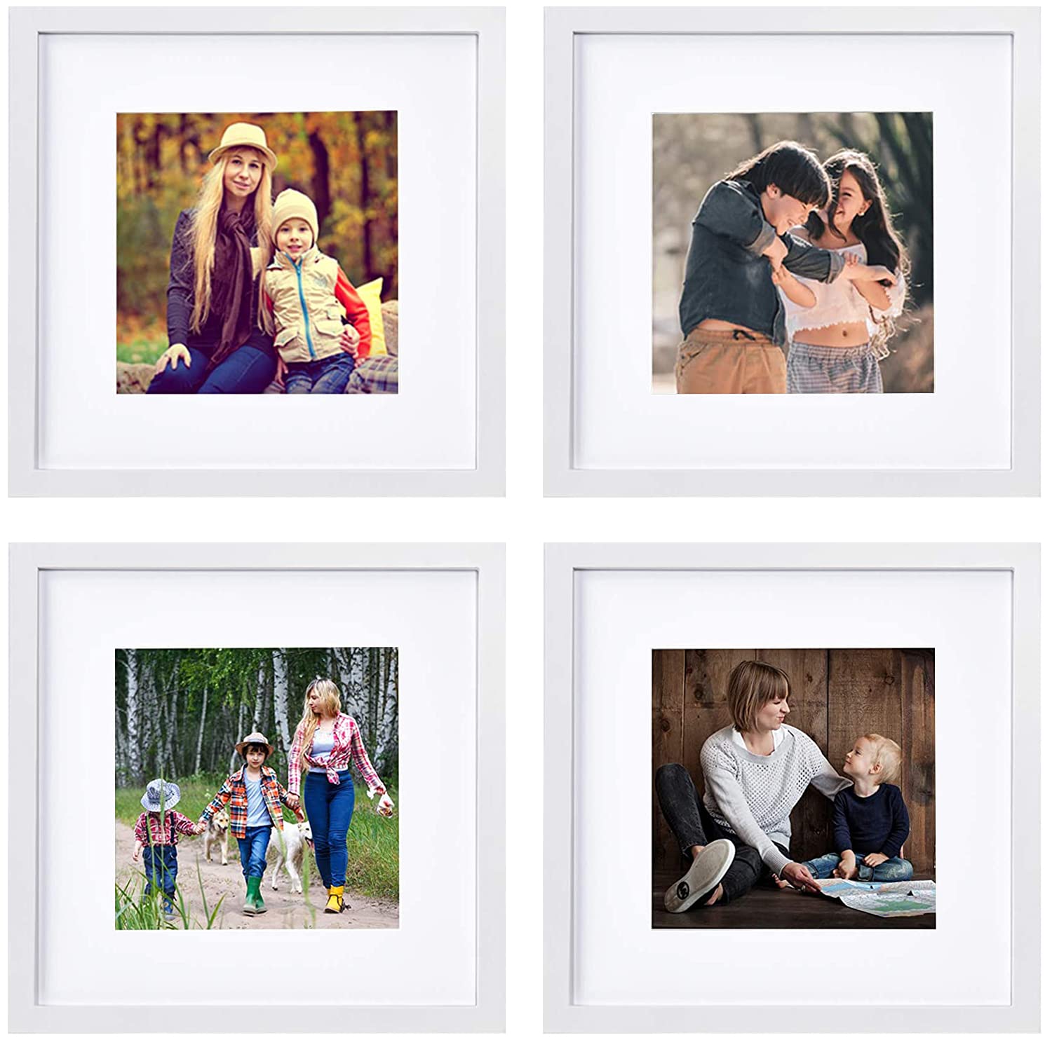 Pojah White Picture Frame Set, Square Photo Frame With Mat Display Pictures 8x8 or 12x12 Without Mat, PVC Glass, for Wall Home O